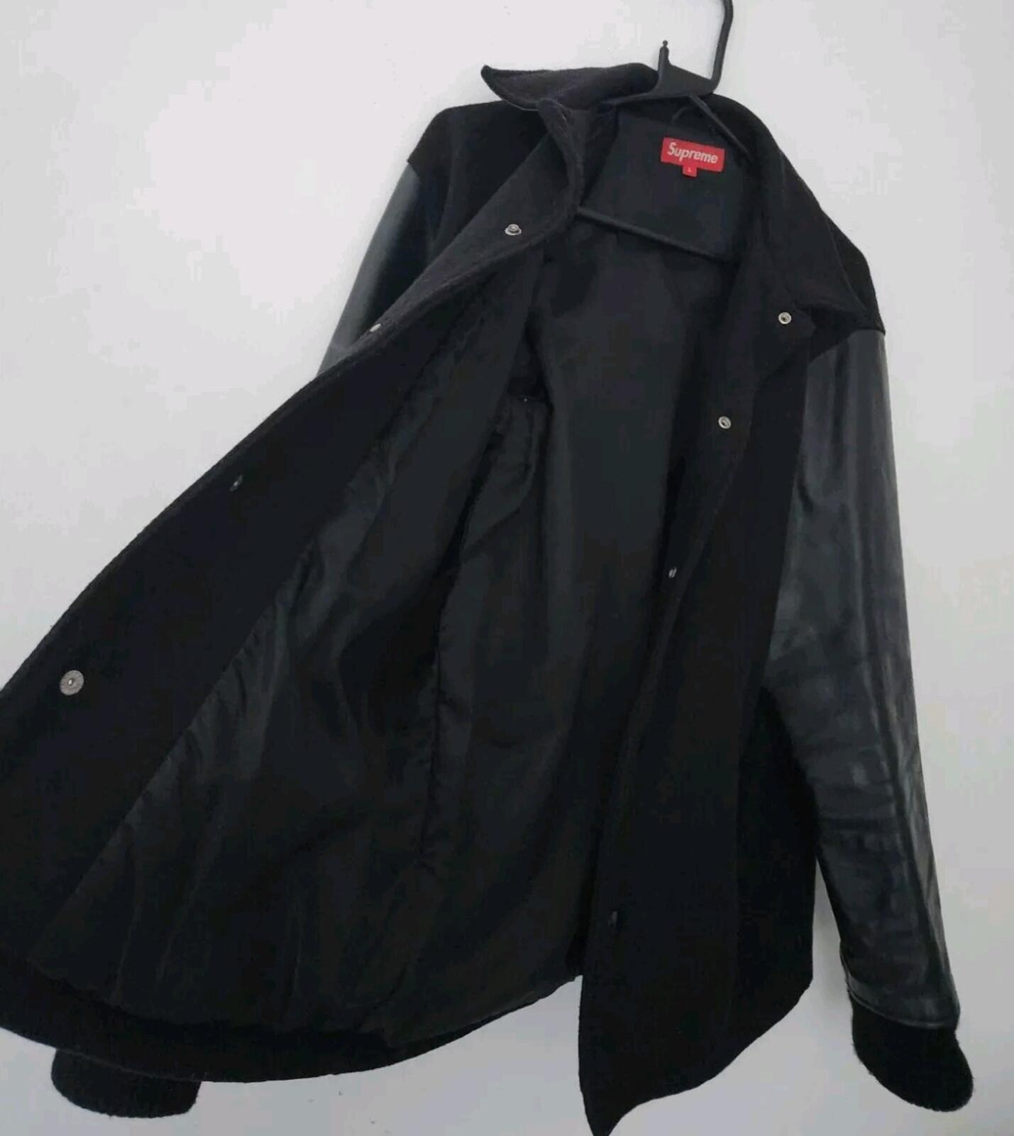 FW11 Supreme Miners Jacket Wool Leather Sleeves Black Large Vintage 2011 Varsity
