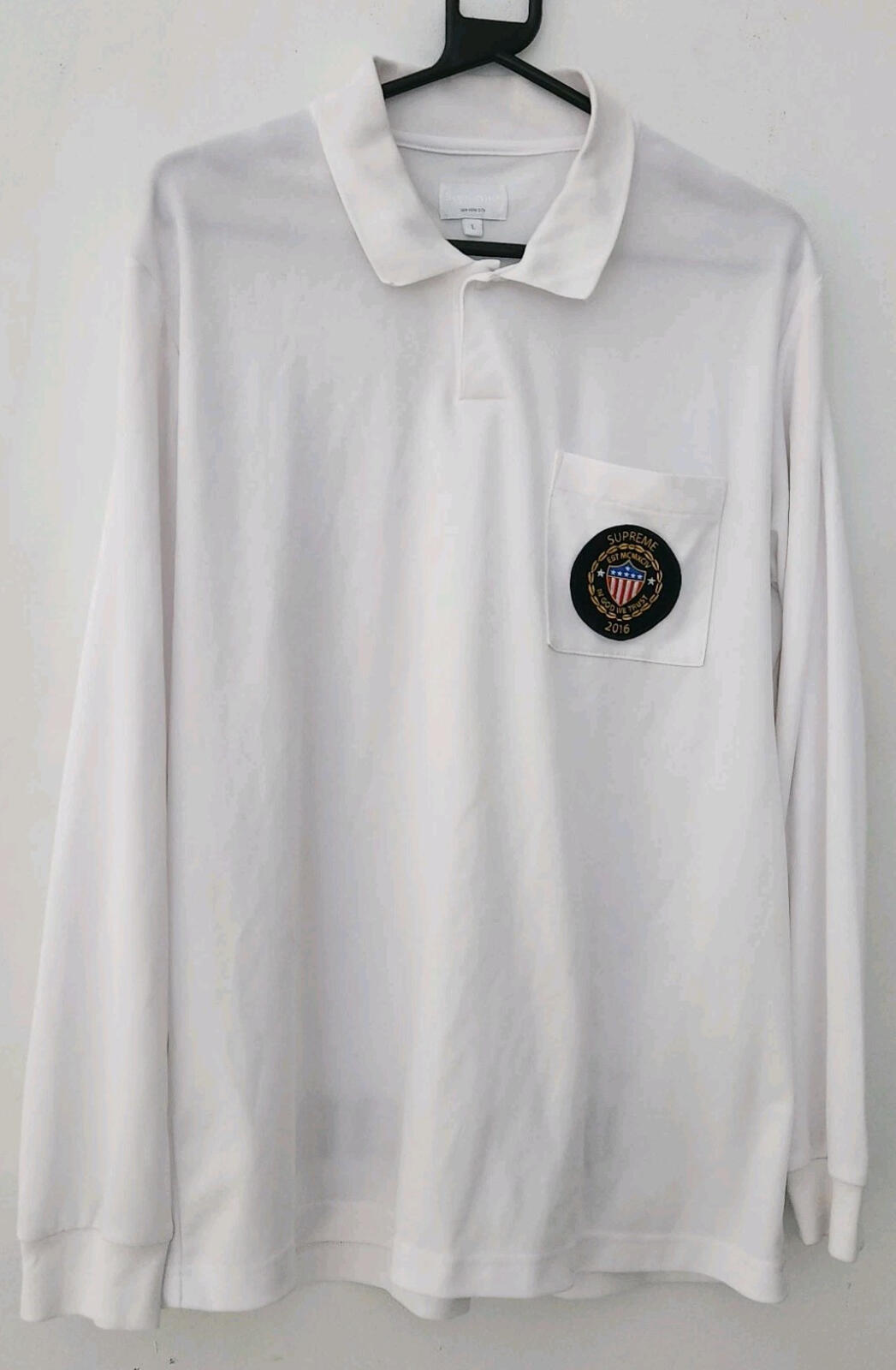 FW16 Supreme Sideline L/S Polo Shirt White Size L