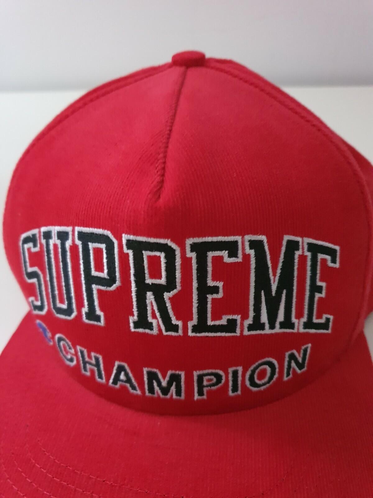SS17 Supreme x Champion Embroidered Logo red 5-panel hat cap