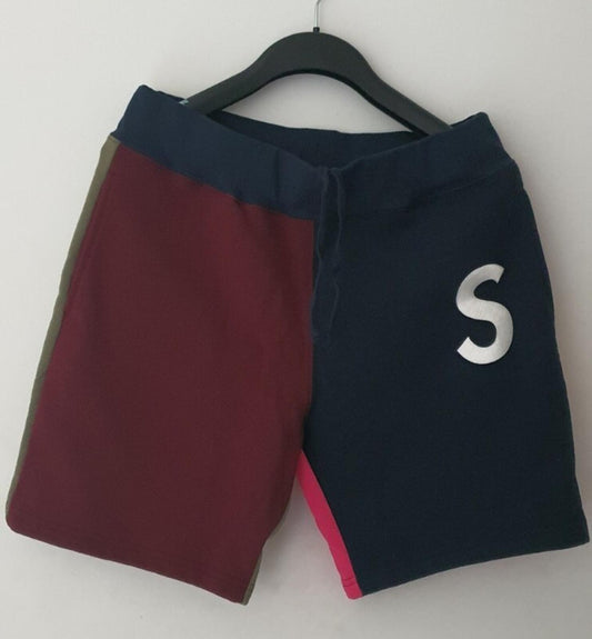 SS19 Supreme S Logo Colorblocked pantalón corto de chándal azul marino M medio short de chándal