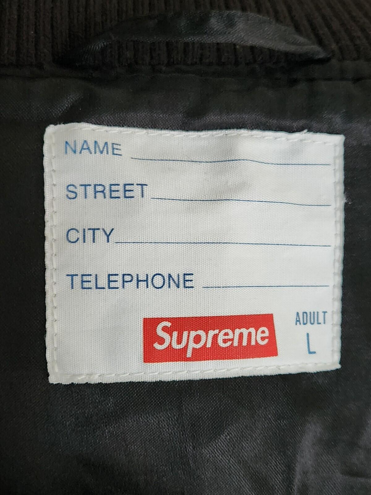 SS19 Supreme Leather Varsity Jacket L black Lambskin Brown Coat Satin Lining