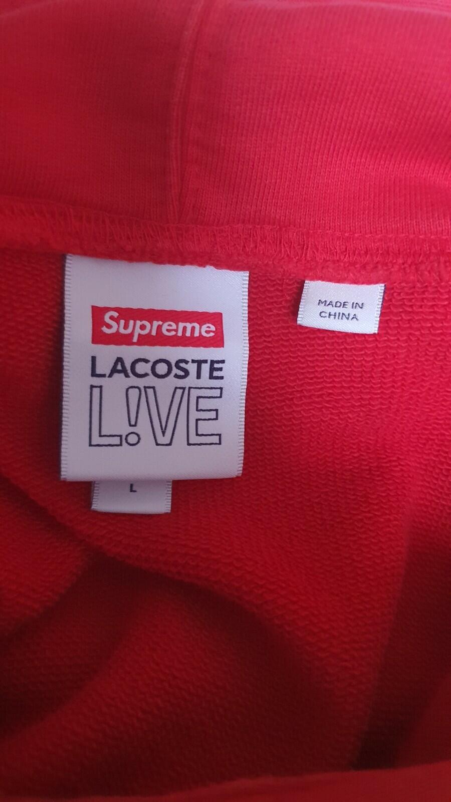 FW19 Supreme x Lacoste Logo Panel Hooded Sweatshirt Red Size L