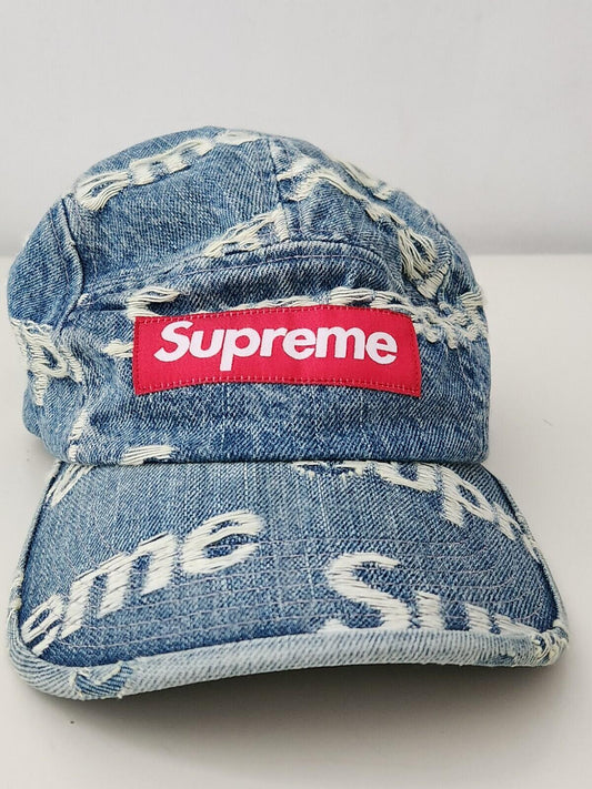 SS21 Supreme Frayed Logos Denim Camp Azul
