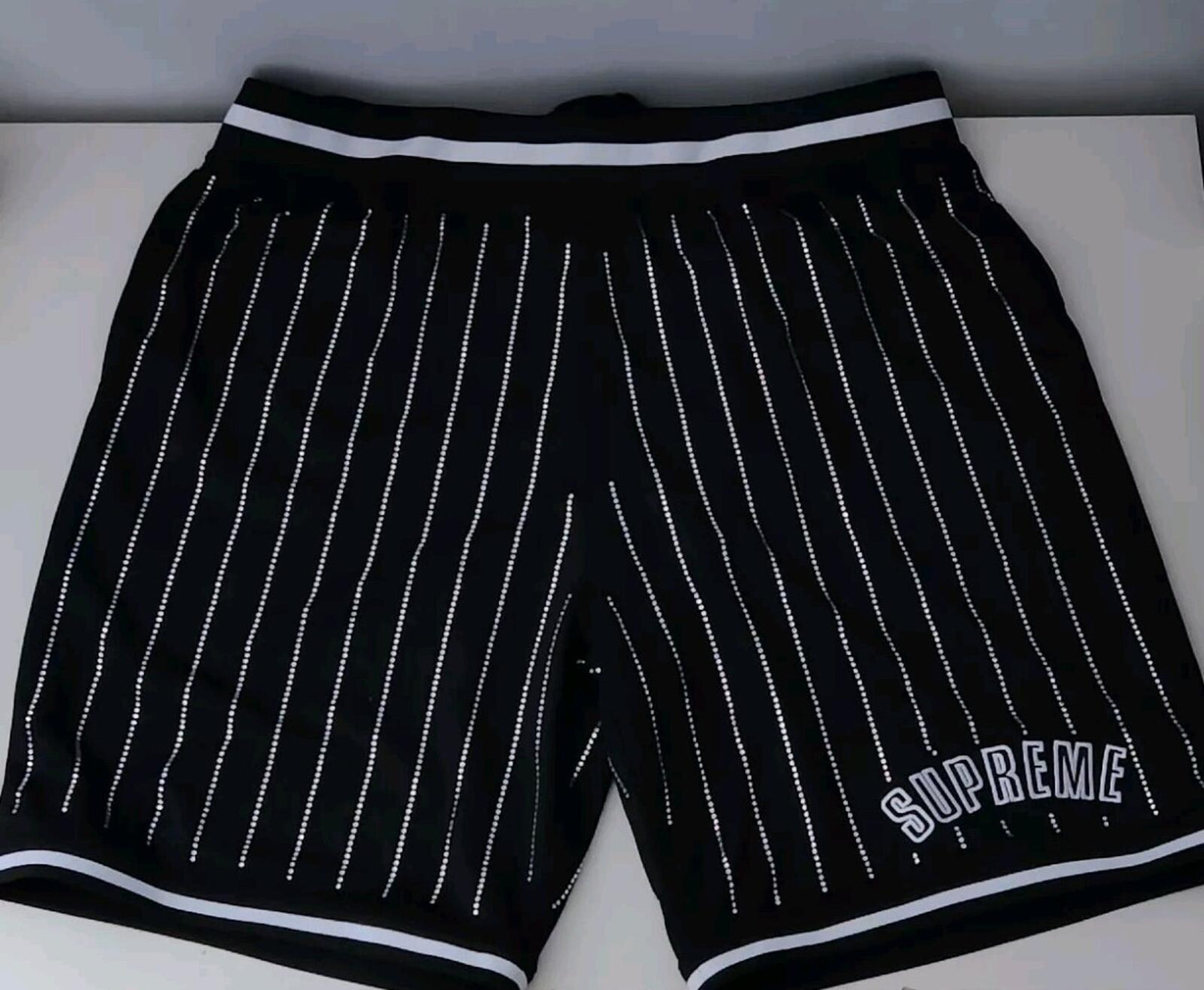 SS22 Supreme Rhinestone Stripe Basketball Short Black Shorts size XL