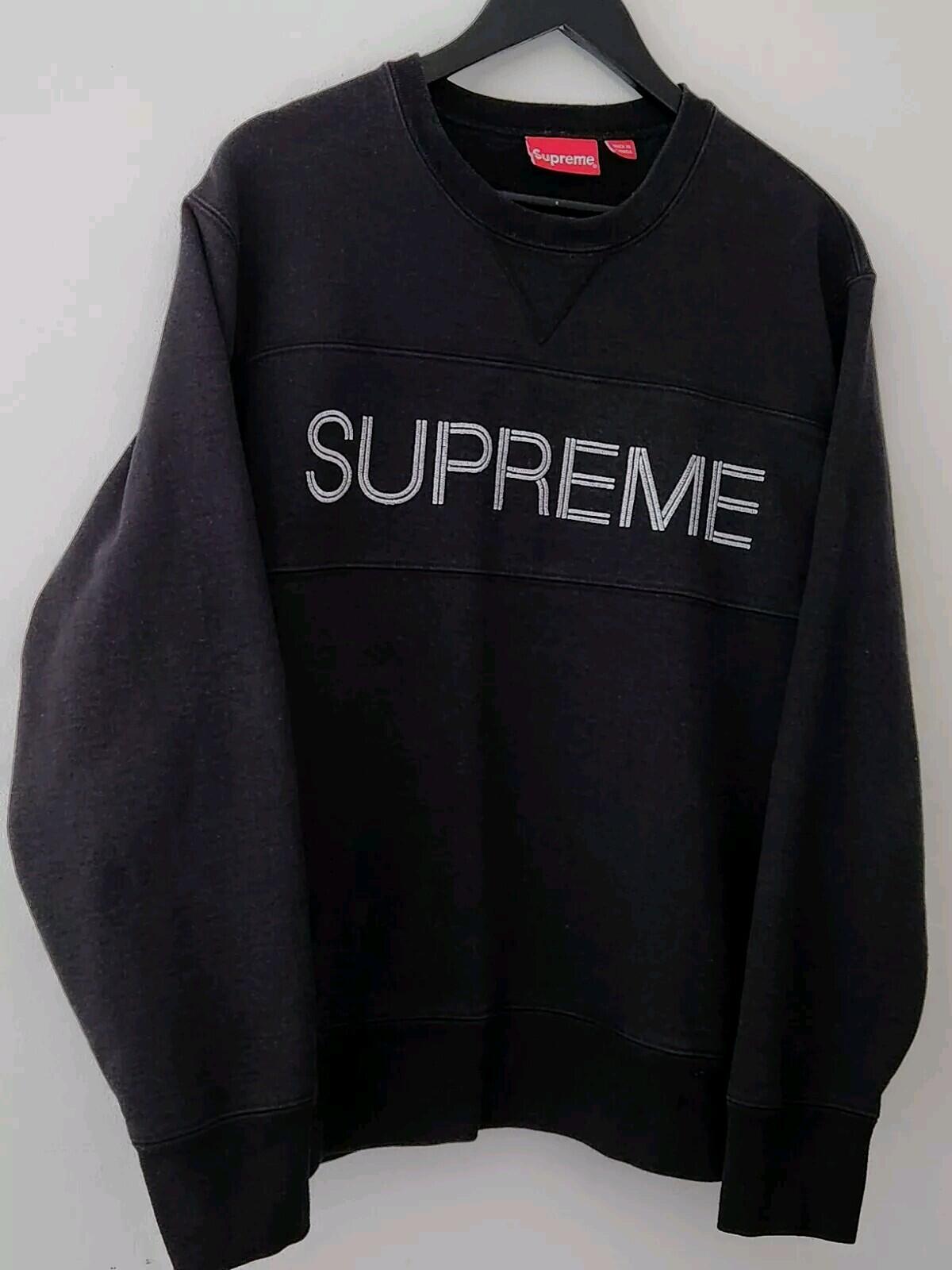 FW17 Supreme Zig Zag Stitch Panel Crewneck Black Size M
