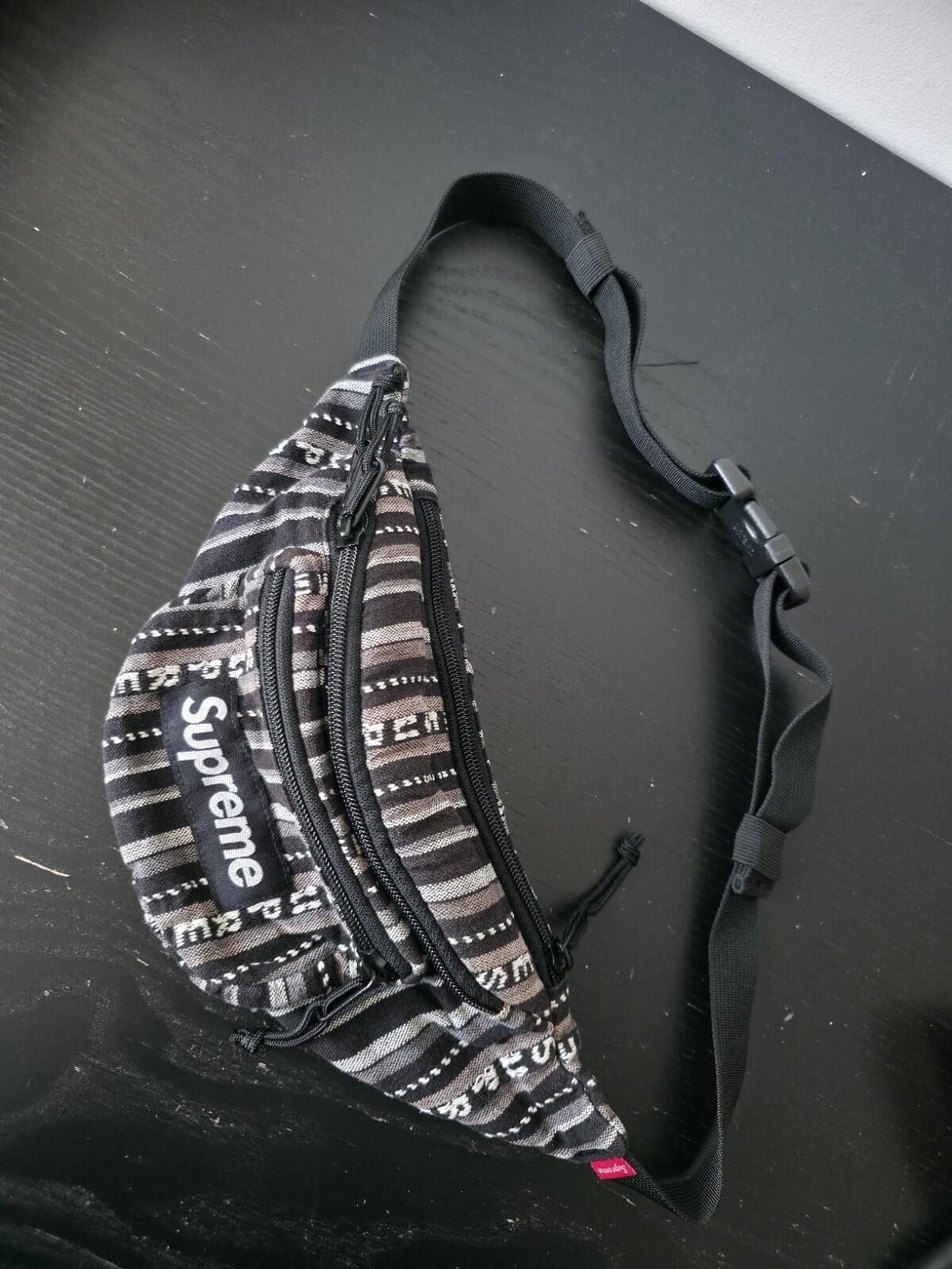 SS20 Supreme Woven Stripe Waist Bag Black