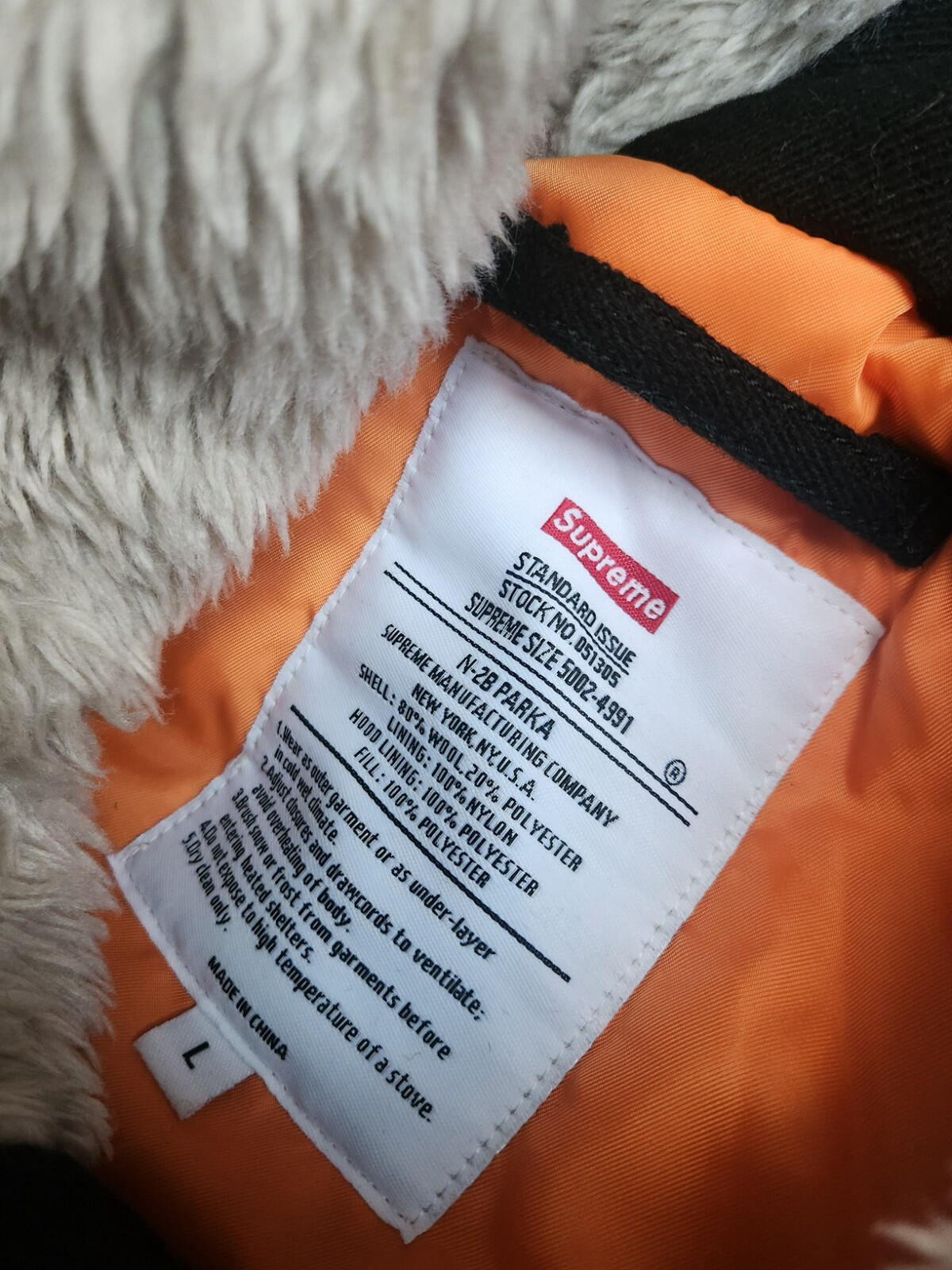 FW18 Supreme Wool N-2B Jacket Black Size L