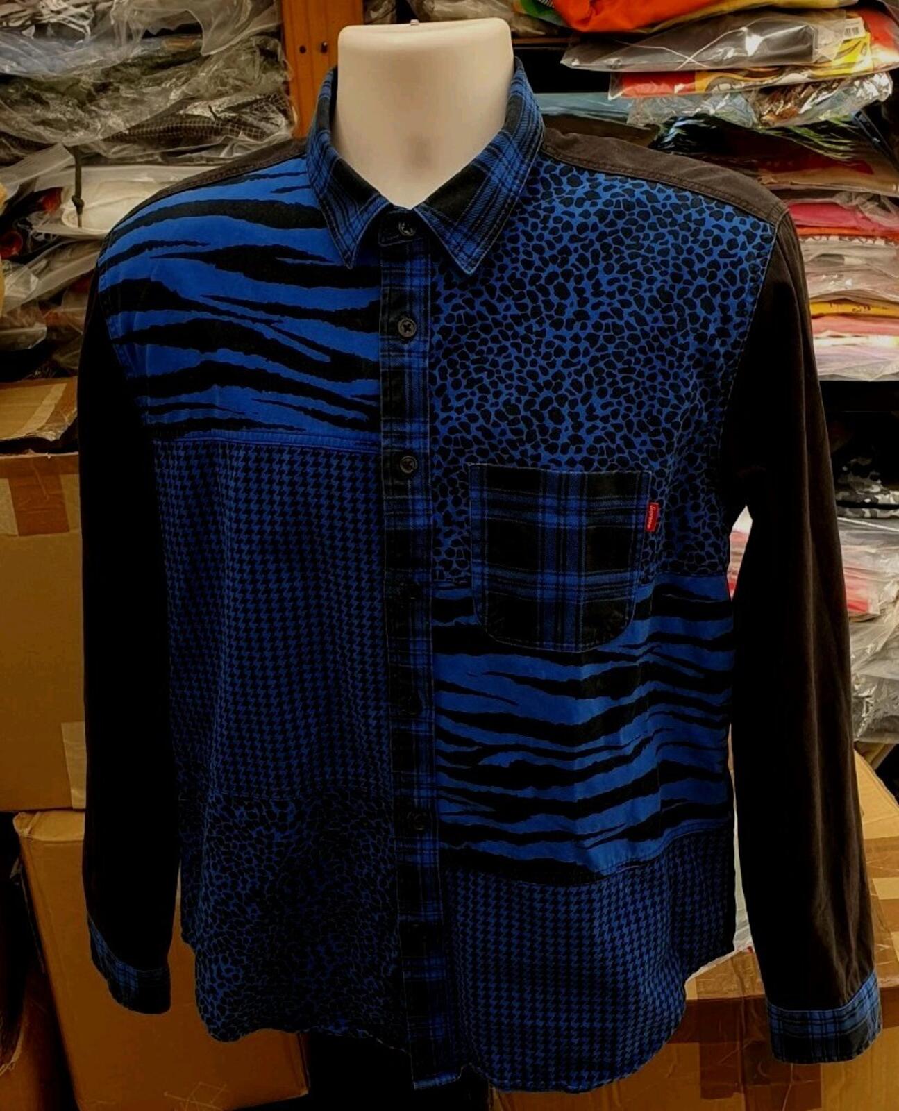 FW16 Supreme Animal Patchwork Twill Shirt Blue Size M