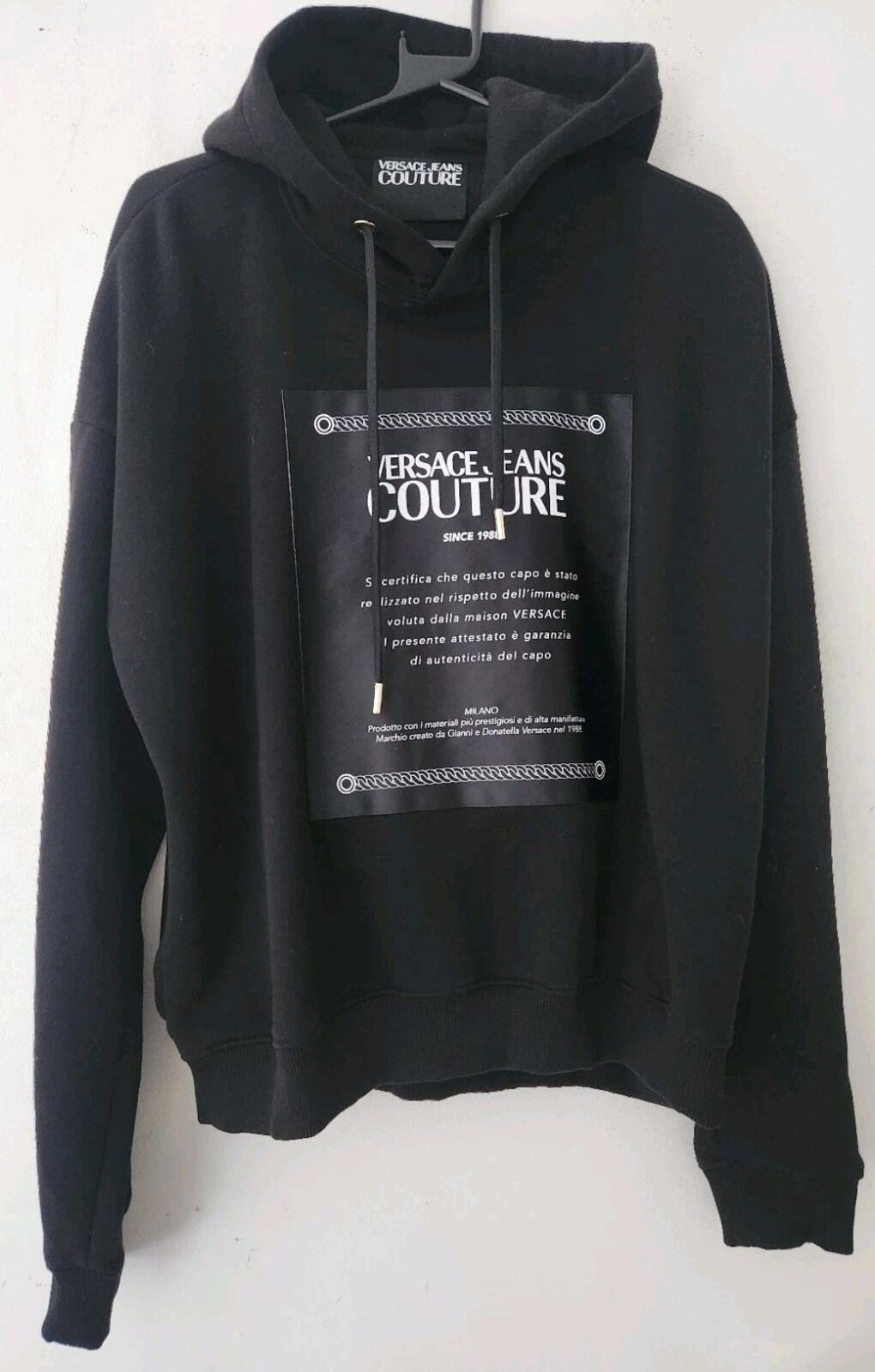 Versace Jeans Couture Label Hoodie Black Hooded Sweatshirt Size M Medium