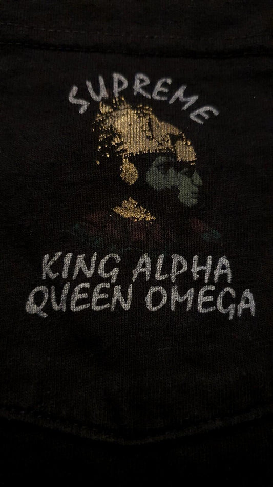 SS15 Supreme King Alpha Queen Omega schwarzes T-Shirt mit Brusttasche M Medium T-Shirt Jamaika