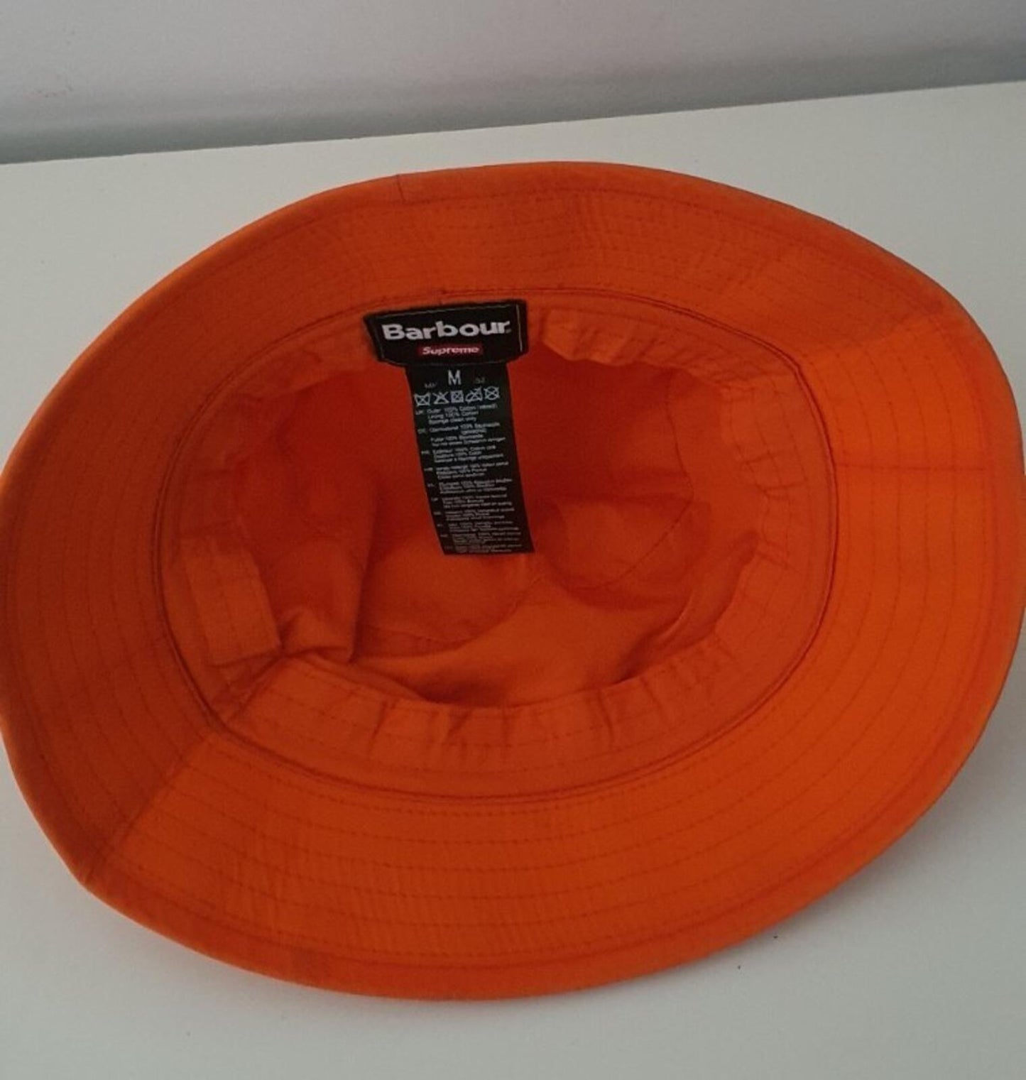 SS20 Supreme x Barbour Waxed Cotton Crusher Orange Bucket Hat Wasserabweisend M