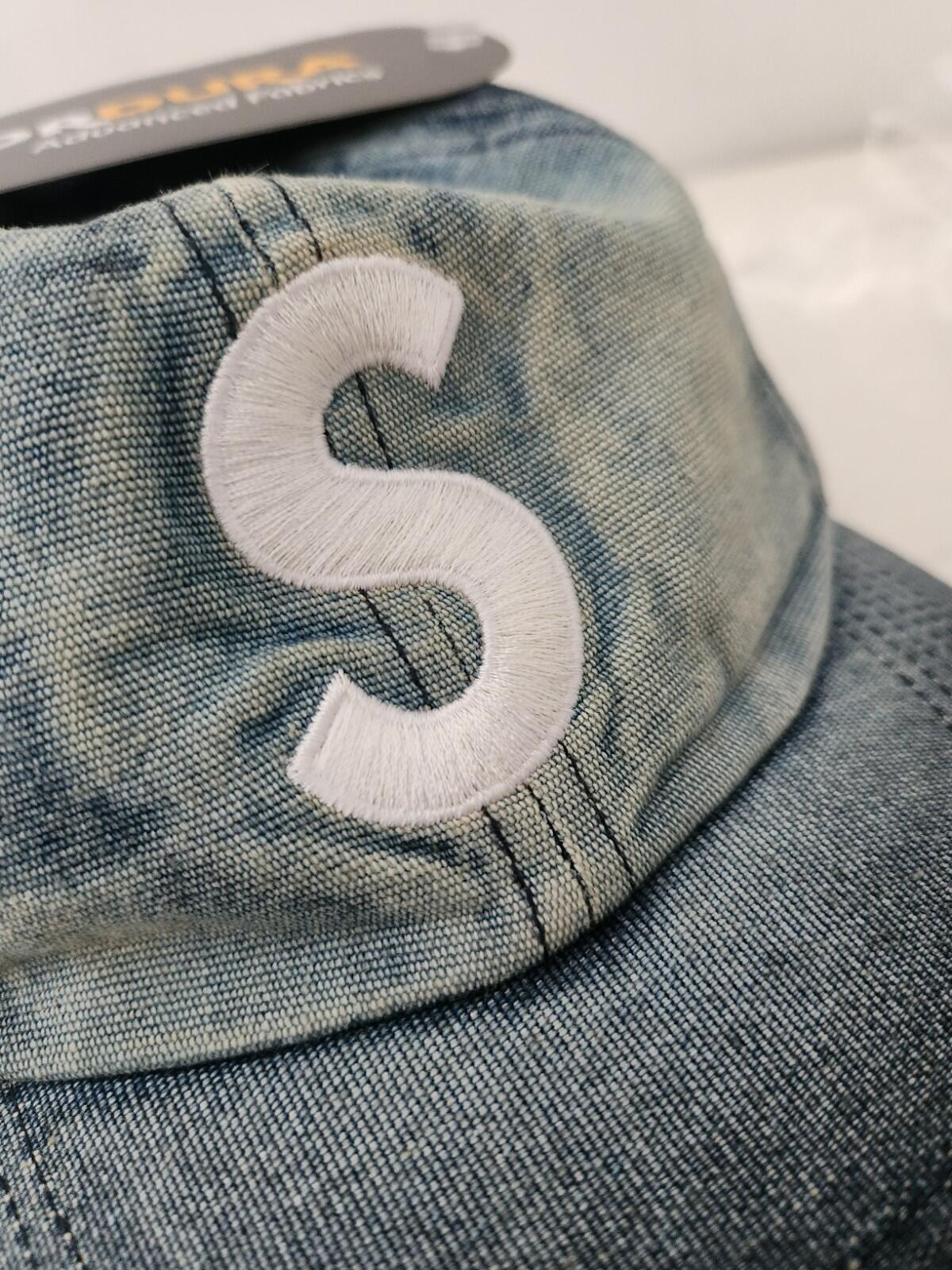 SS24 Supreme Cordura Denim S Logo 6-Panel Cap Bleached Indigo