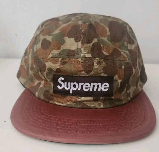 Gorra de béisbol de cuero SS12 Supreme Camo Leather Camp Cap Hut Leather Box Logo Nueva Camuflaje de pato