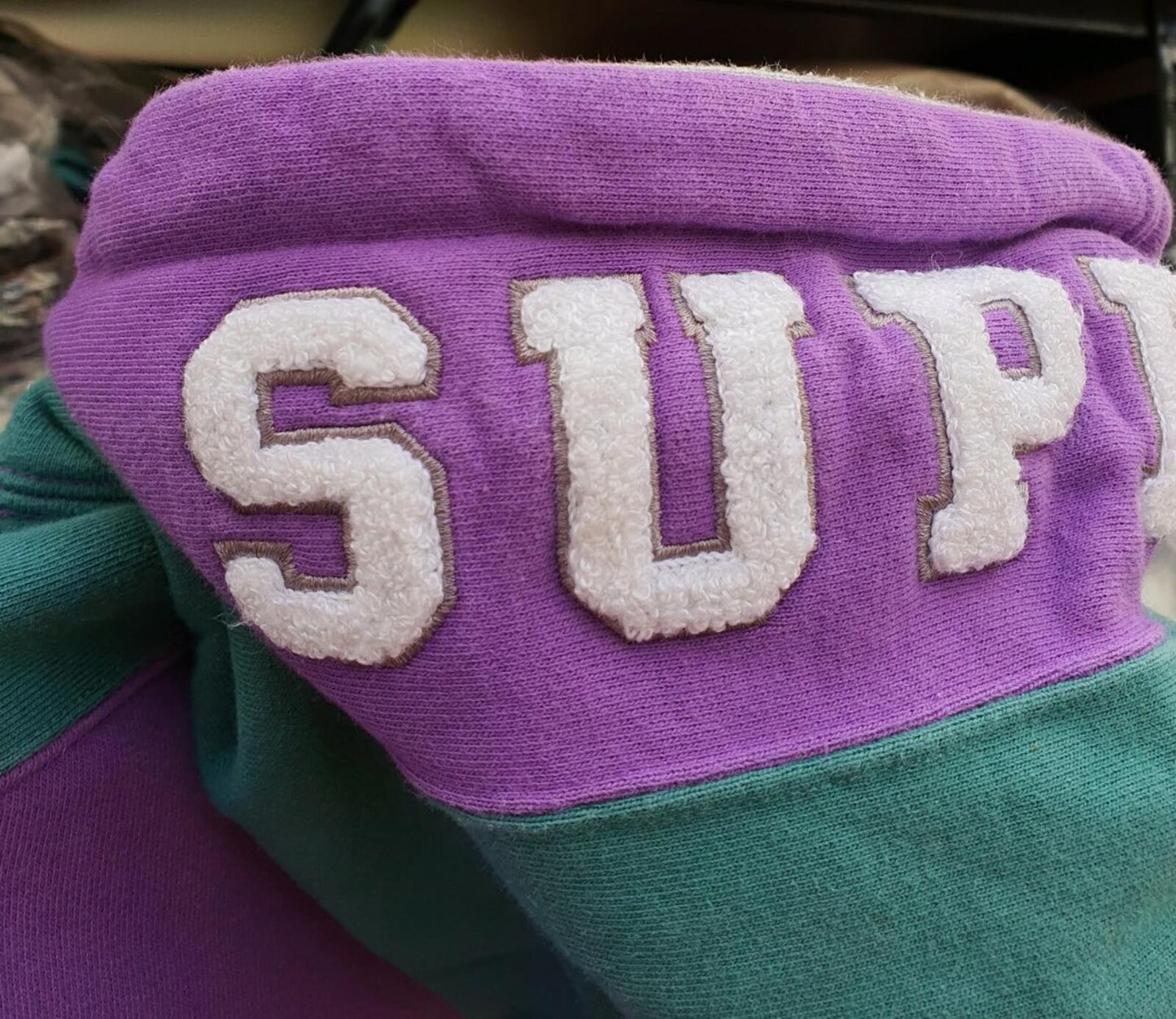 FW18 Supreme Paneled Hooded Sweatshirt Violet Size M