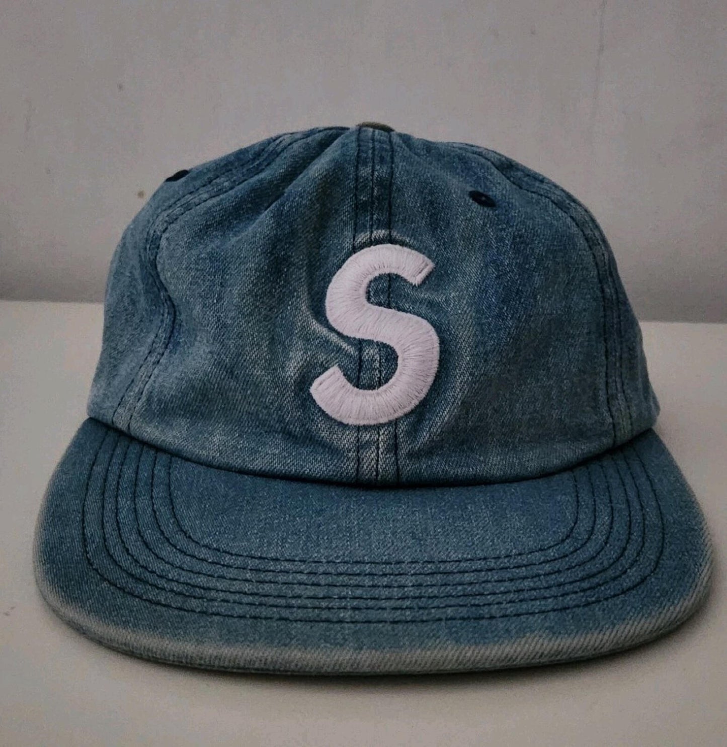 Gorra SS17 Supreme Washed Denim S Logo 6 Paneles Azul