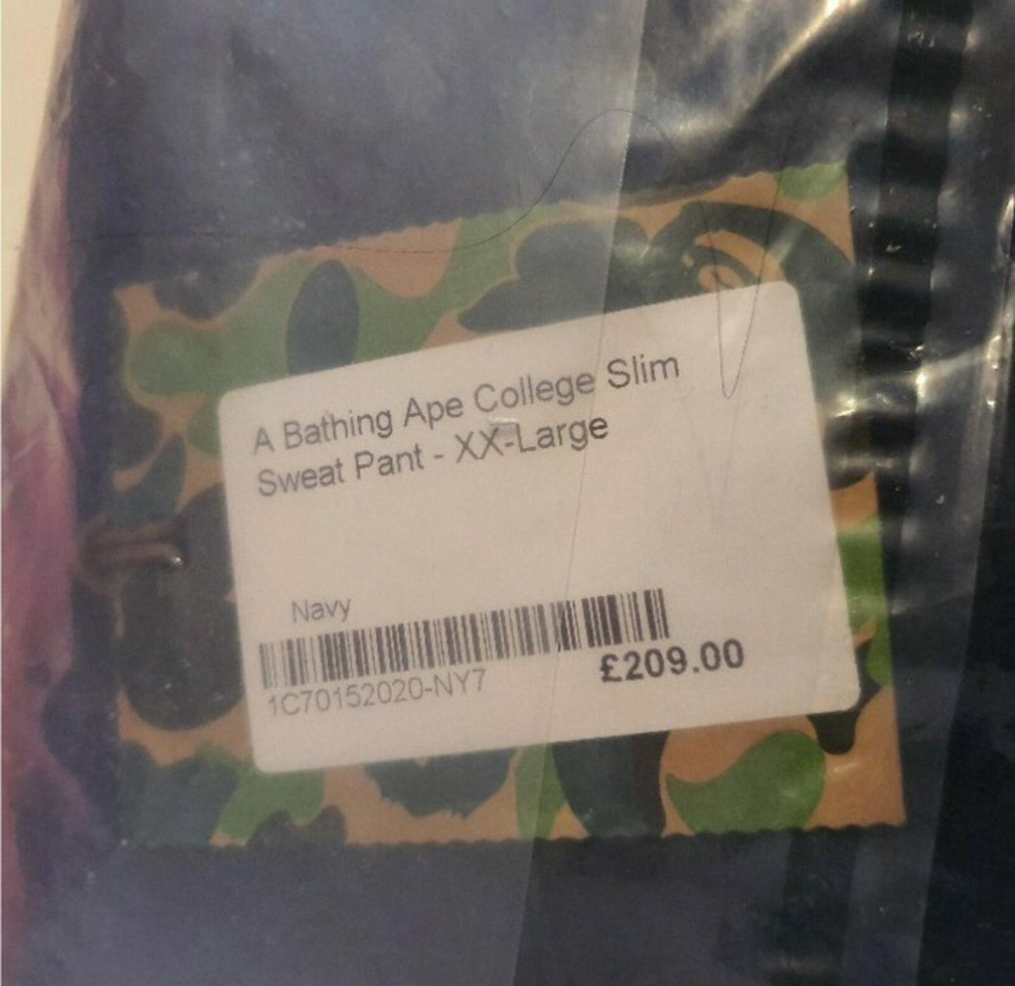 A Bathing Ape UVP 209 £ BAPE College Slim Fit Hose XXL 2XL Neu Trainingshose Marineblau