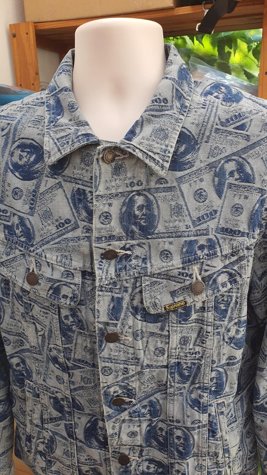 FW17 Supreme 100 Dollar Bill Denim Trucker Jacket Blue Größe MBenjamin Franklin