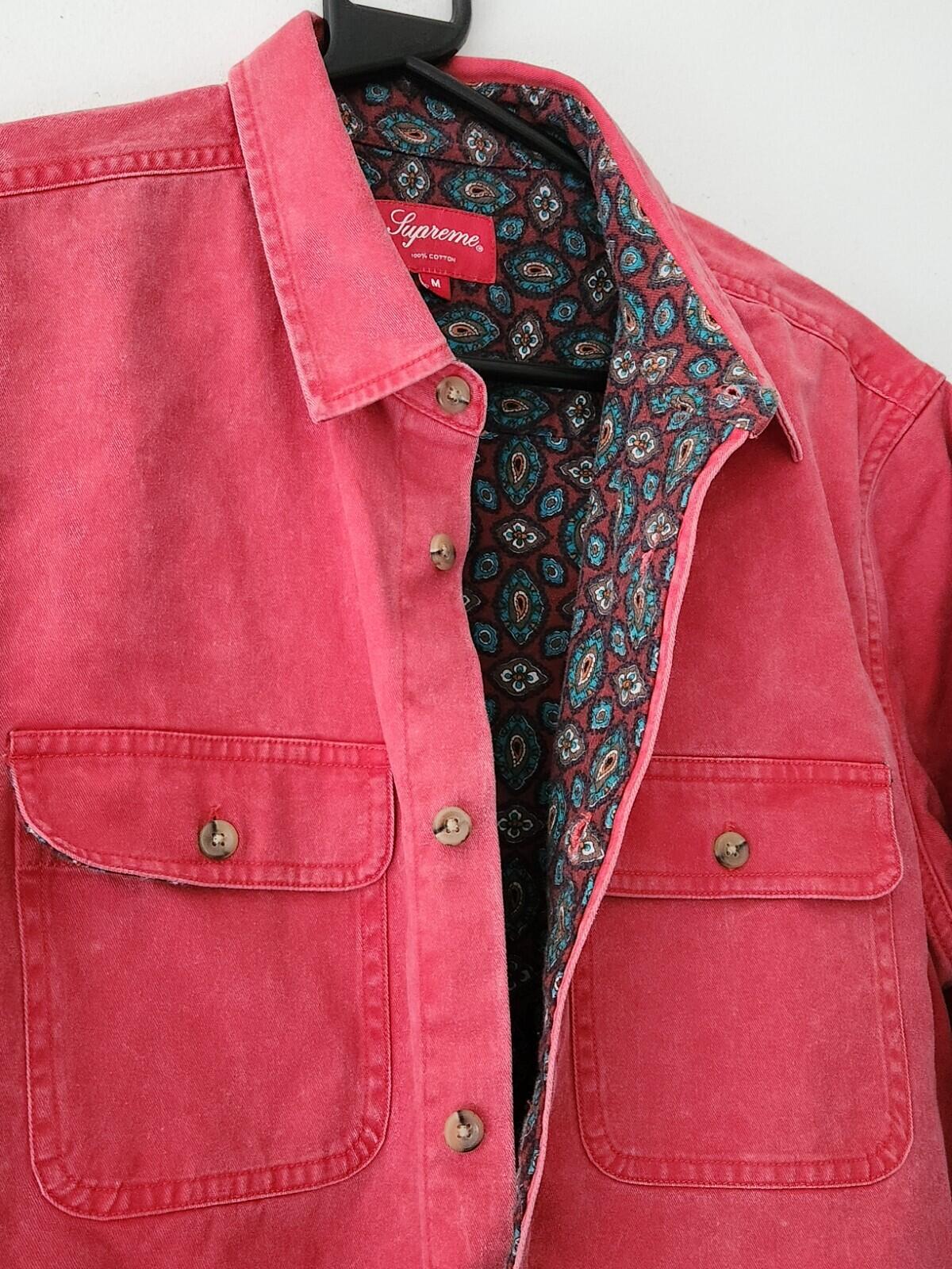 FW15 Supreme Flannel Lined Twill Shirt Size M Medium Paisley Button Up Red