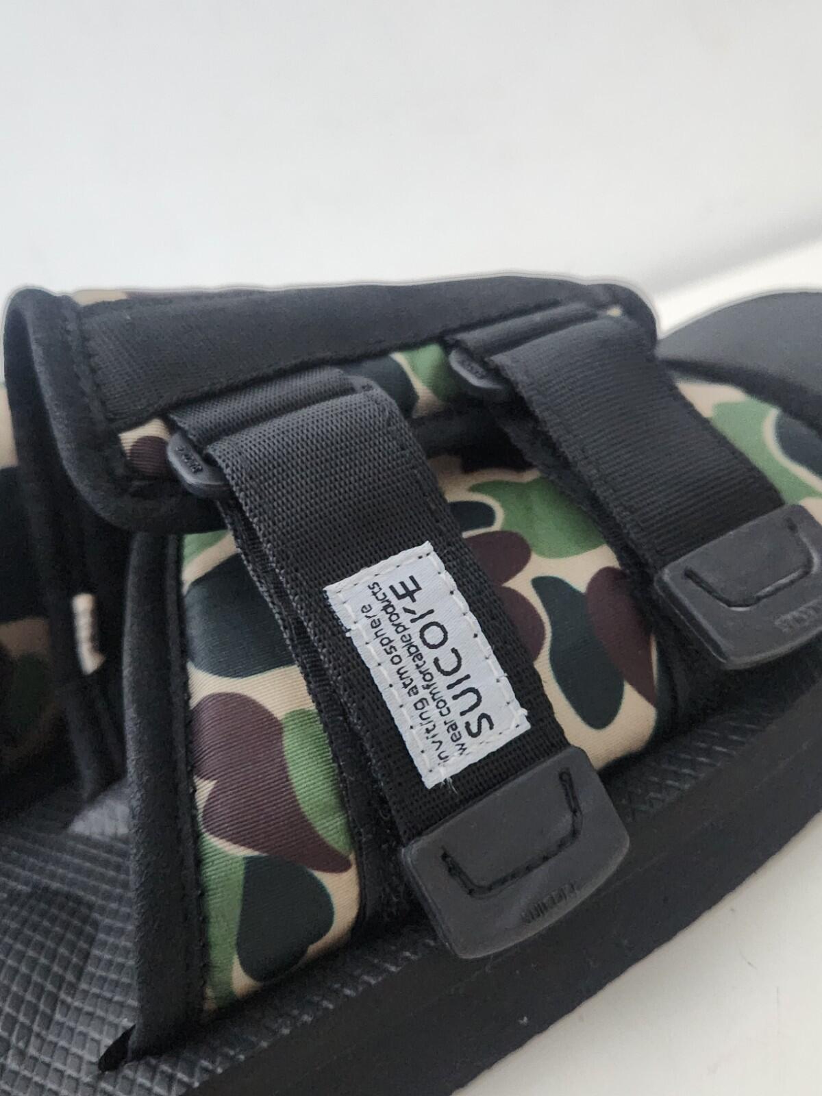 A BATHING APE Suicoke ABC Kaw-Ape £195 Schwarze Sandalen BAPE Camo Slides UK 7 US 8