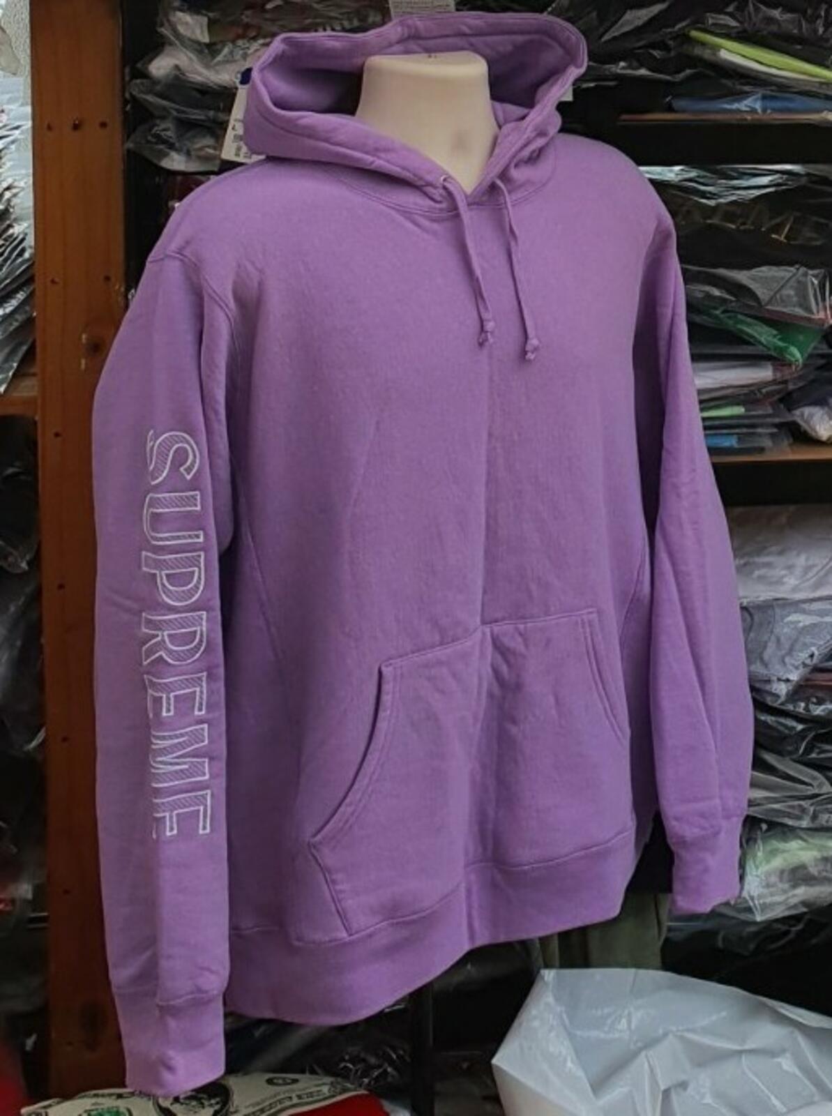SS18 Supreme Sleeve Embroidery Hooded Sweatshirt Violet Size L