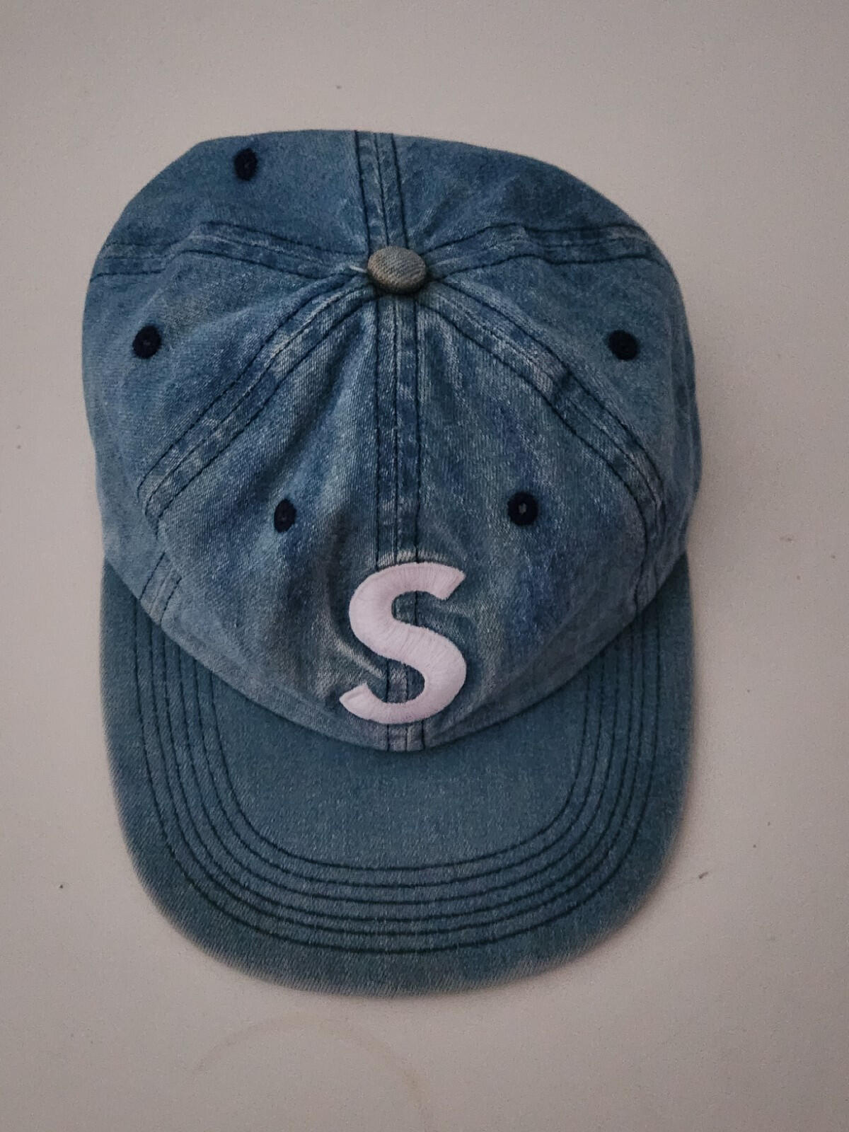 Gorra SS17 Supreme Washed Denim S Logo 6 Paneles Azul