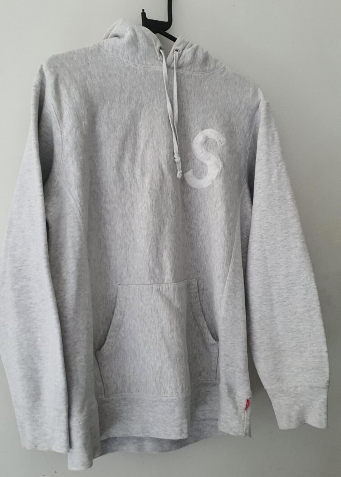 FW15 Supreme S Logo Hooded Sweatshirt size M medium grey hoodie