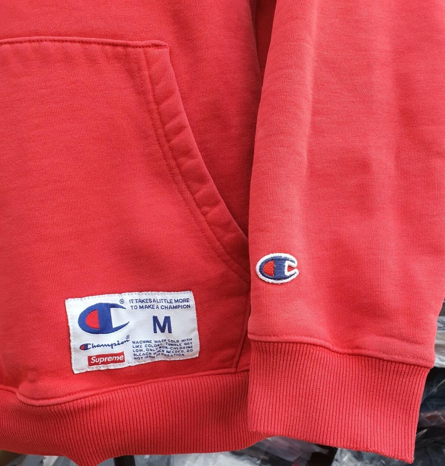 FW15 Supreme x Champion Hooded Sweatshirt Red Size M