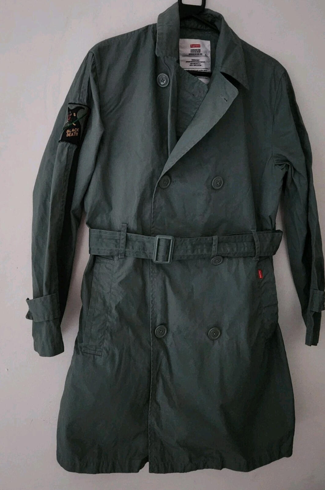 SS16 Supreme Belted Trench Coat Black Death Size S Small Water Resistant Jacket