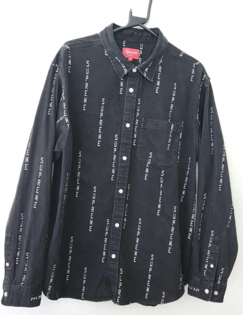 FW20 Supreme Stripe Logo Jacquard Denim Langarmhemd
