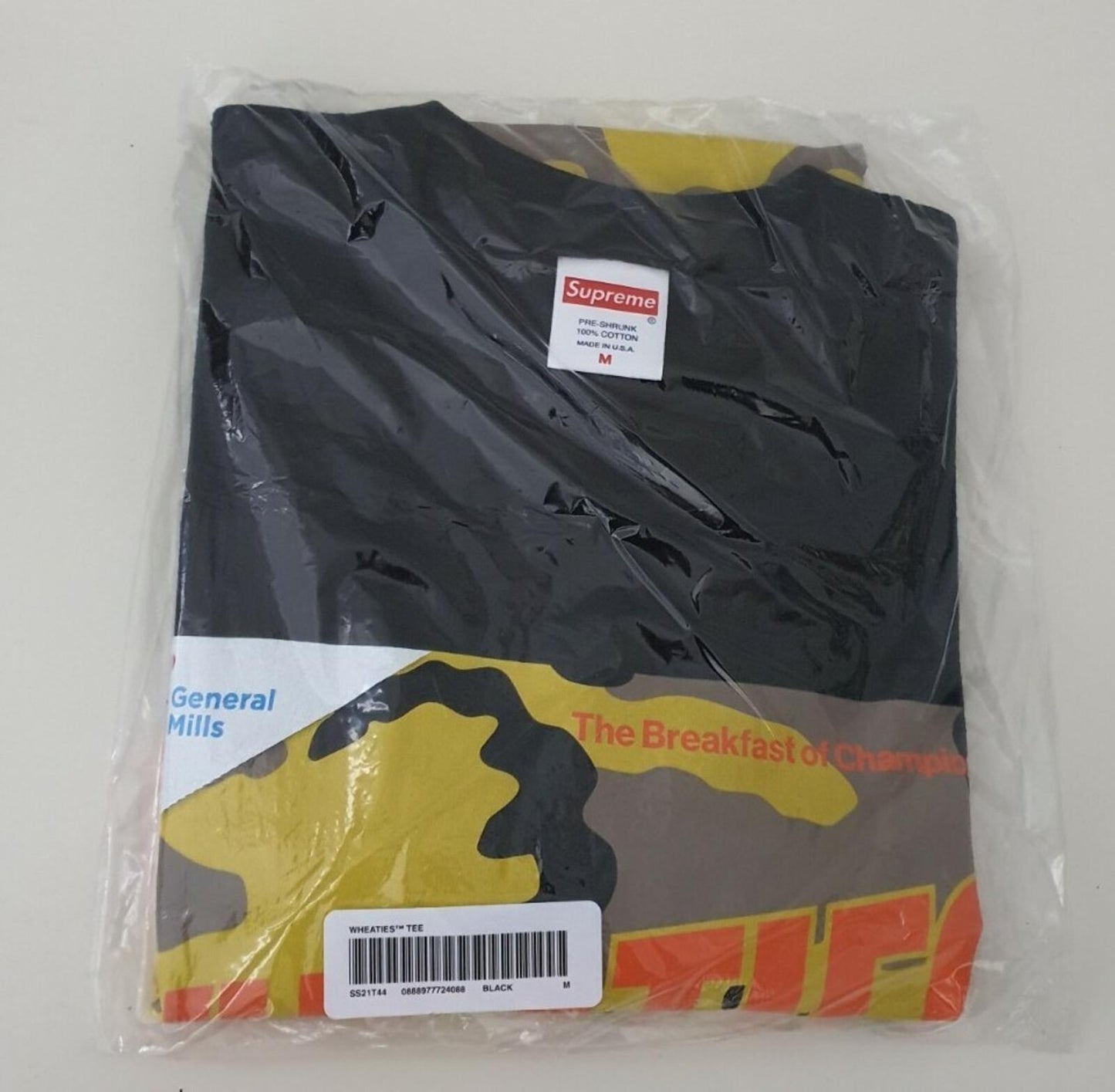 SS21 Supreme Wheaties black tee size M medium T-shirt box logo New and unopened