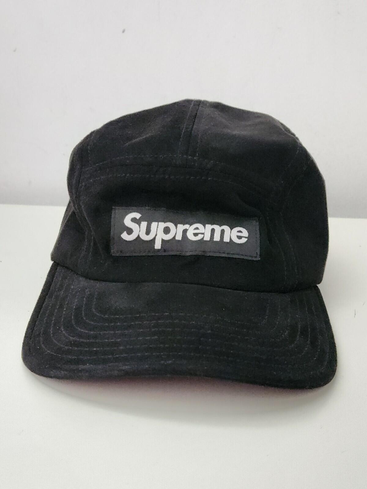 SS17 Supreme Suede Camp Cap Black Leather Hat Box Logo