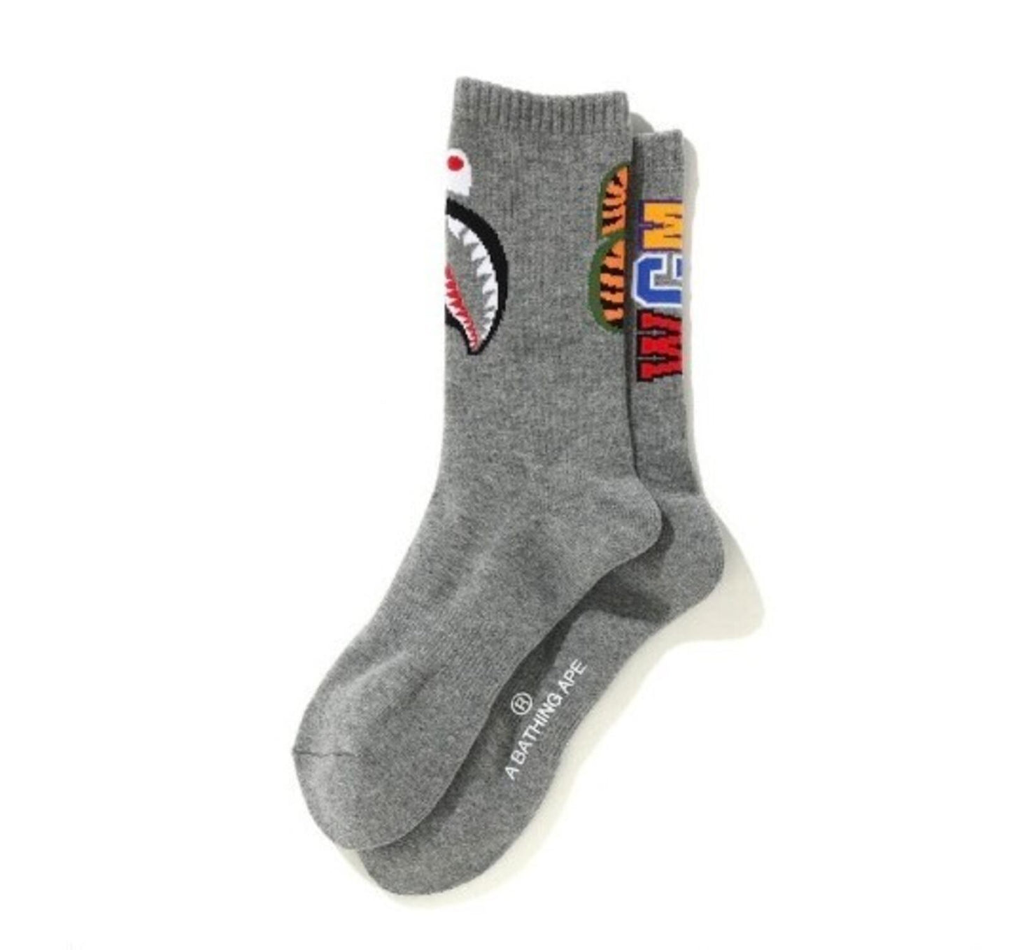 A BATHING APE Ape Shark graue Socken L groß UK 9-11 Japan BAPE grau Neu
