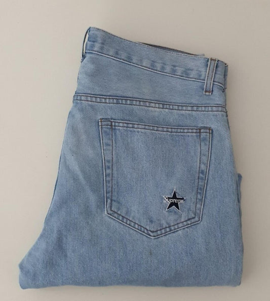 SS18 Supreme vaqueros lavados regulares talla 34 azul W34 L32 denim de estrellas