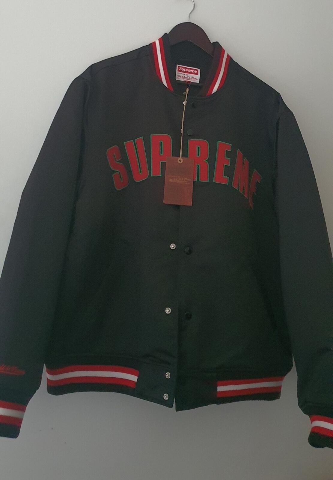 SS21 Supreme Mitchell & Ness varsity Satin jacket Black Size L large