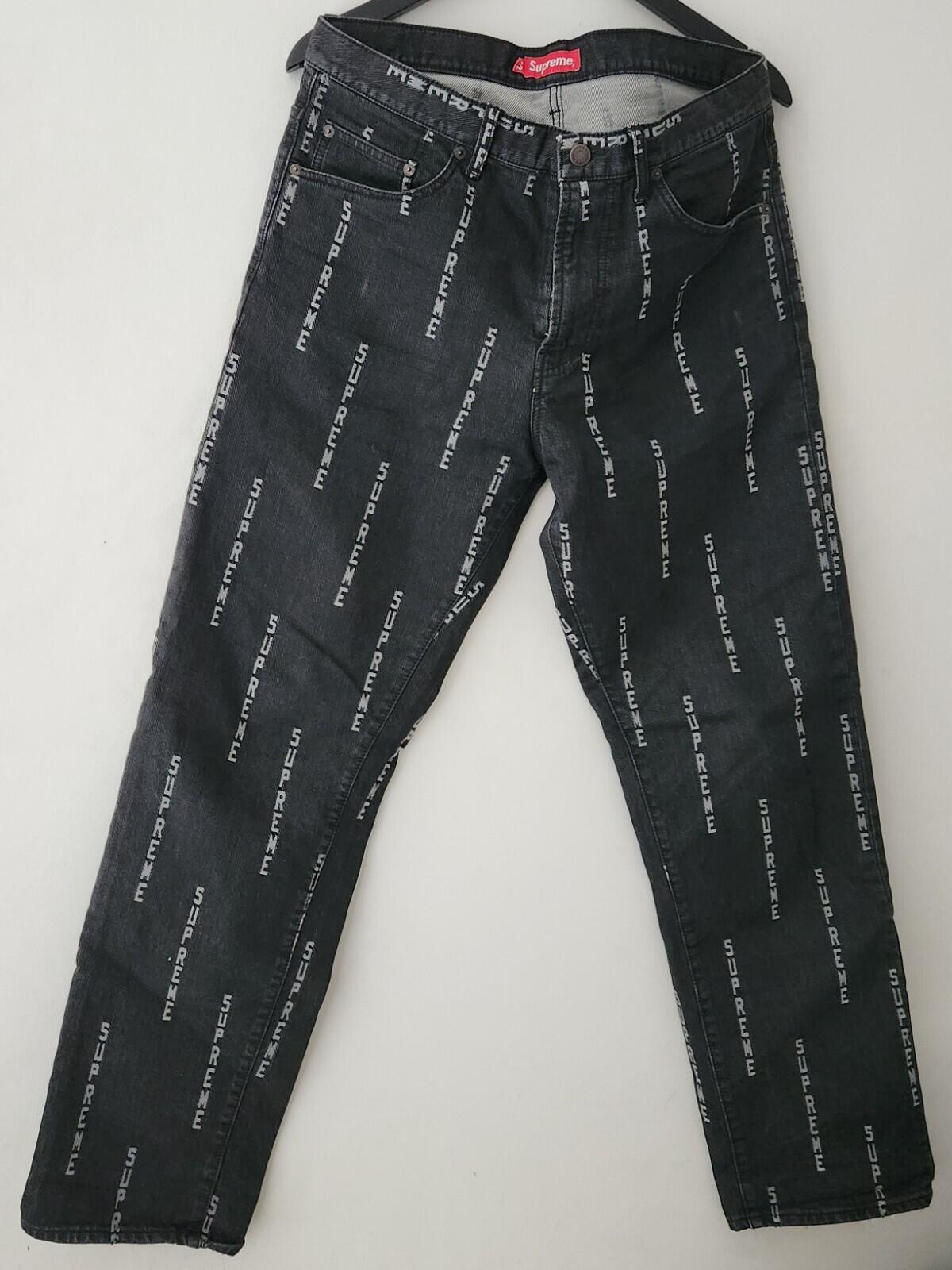 FW20 Supreme Logo Stripe Jacquard Regular Jeans size 32 Black Jean Trousers