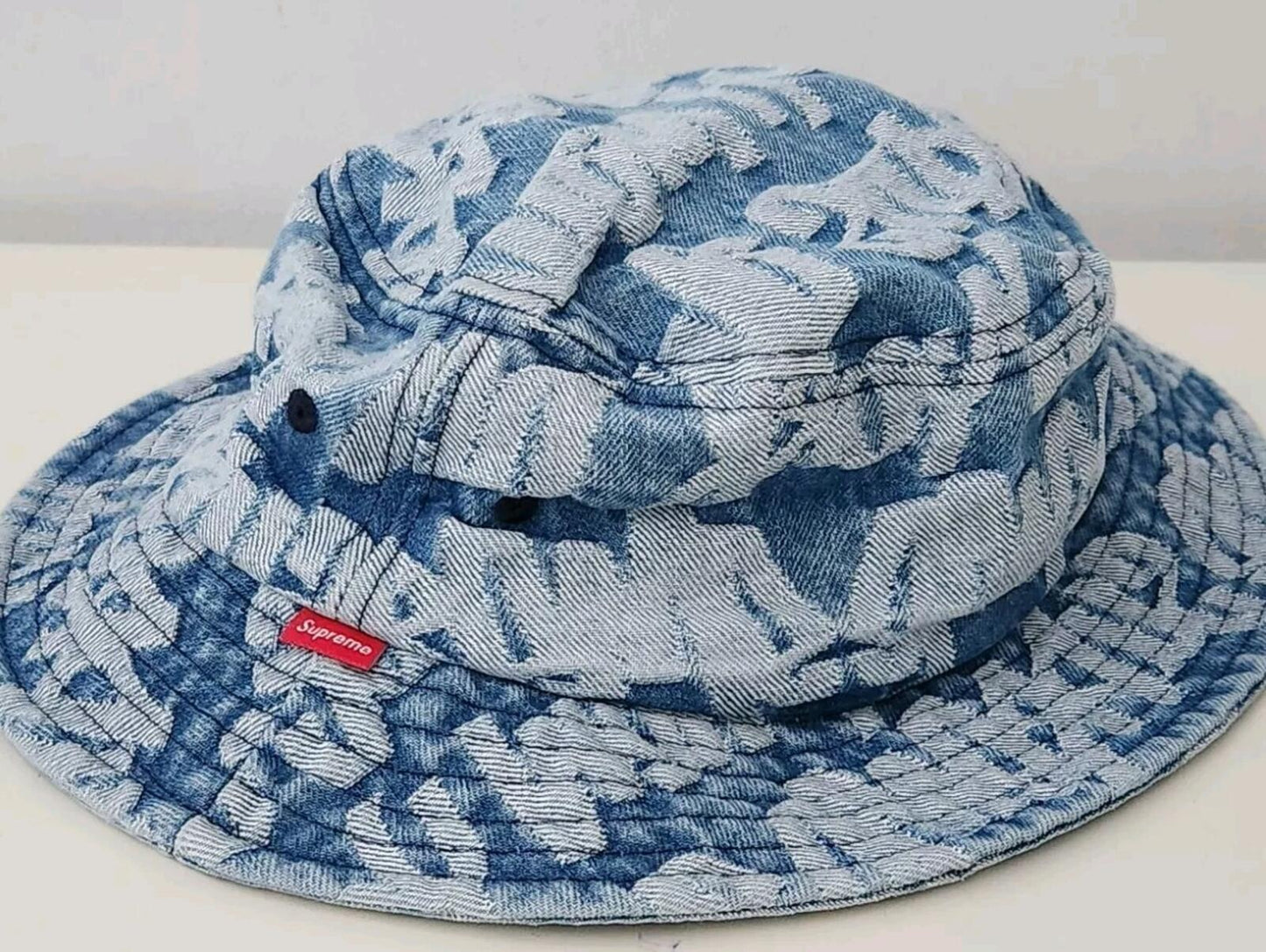 SS22 Supreme Fat Tip Jacquard Denim Crusher Hat Blue Size S/M