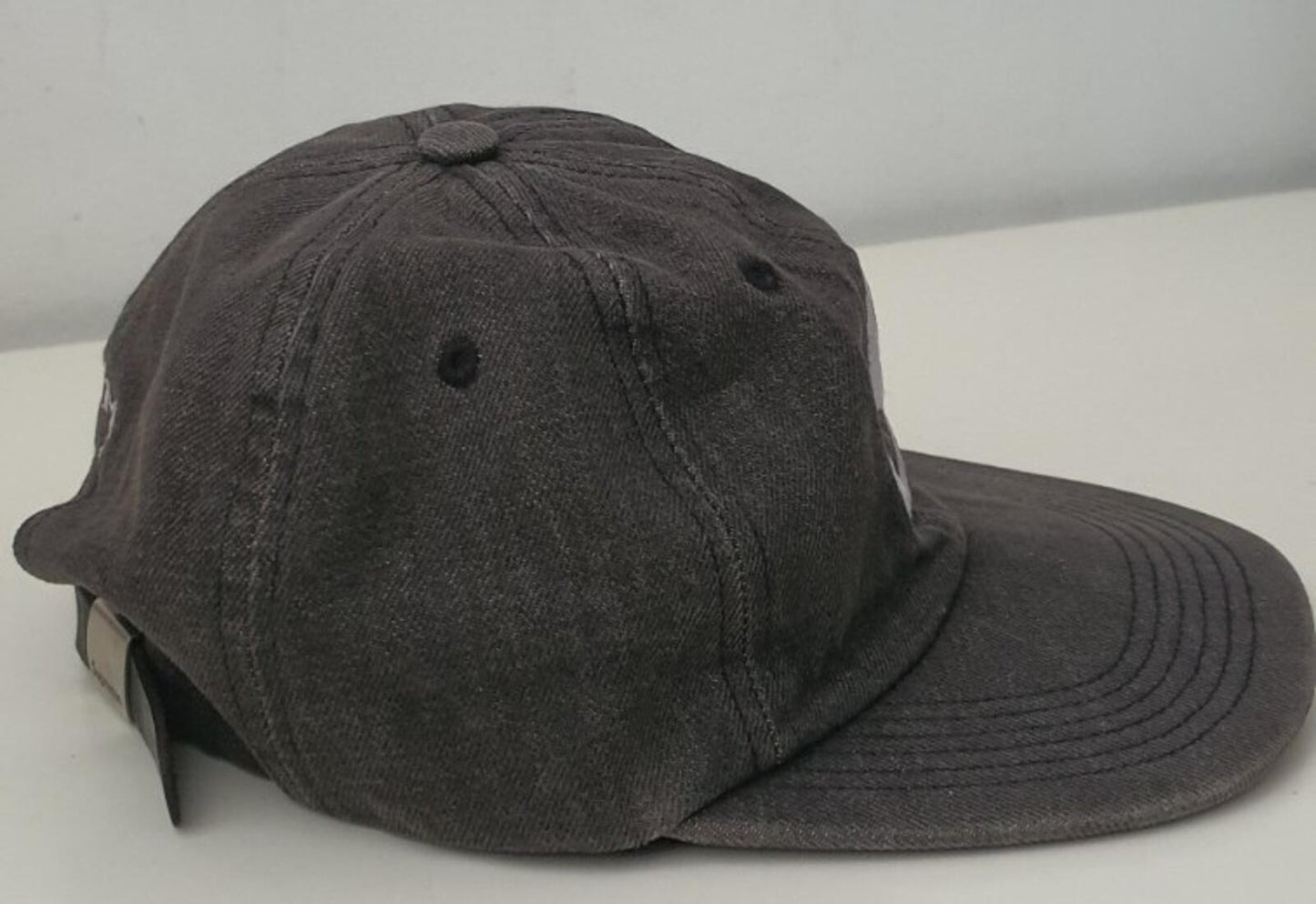 SS17 Supreme Washed Denim S Logo 6 Panel cap black hat grey