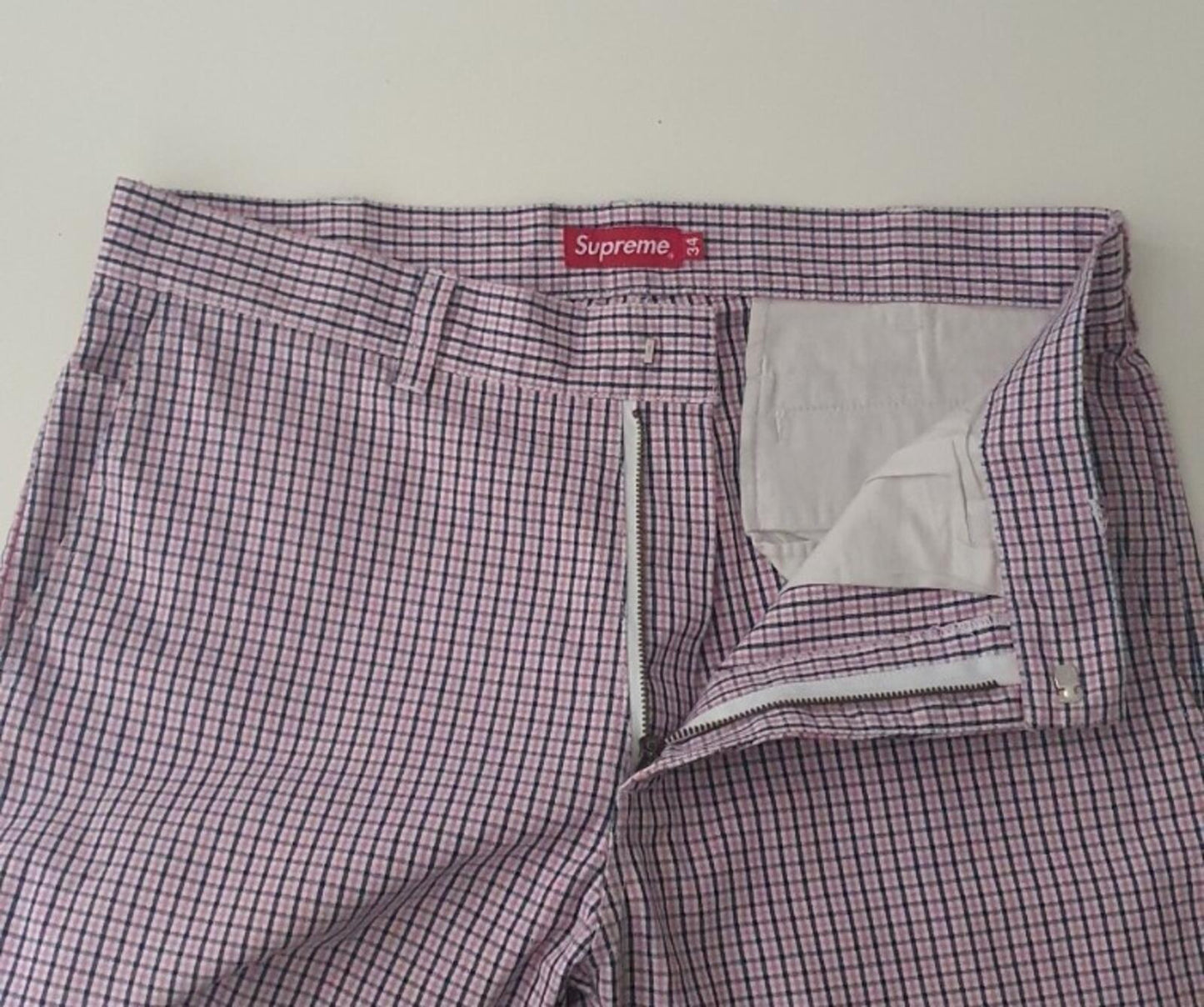 SS16 Supreme Mini Check Work Pant size 34 W34 L32 zip up trousers pants pink