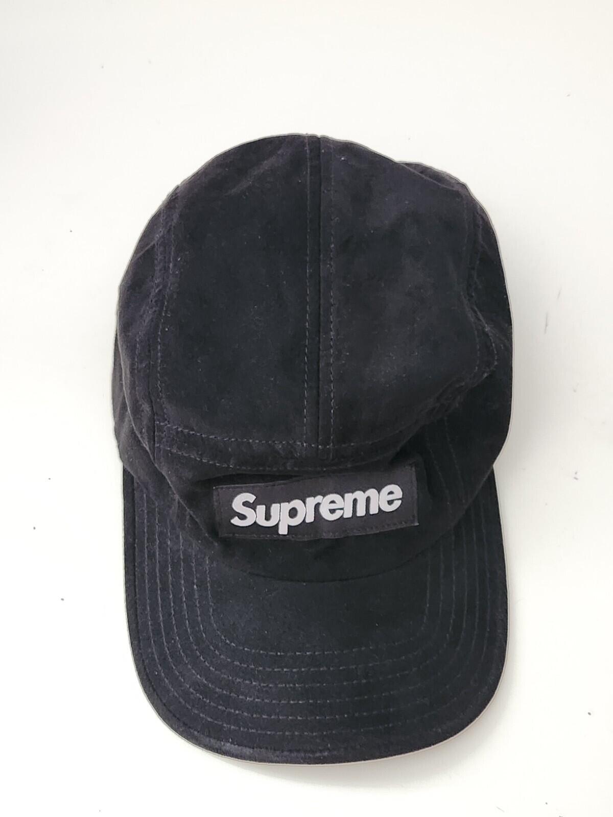 SS17 Supreme Suede Camp Cap Black Leather Hat Box Logo