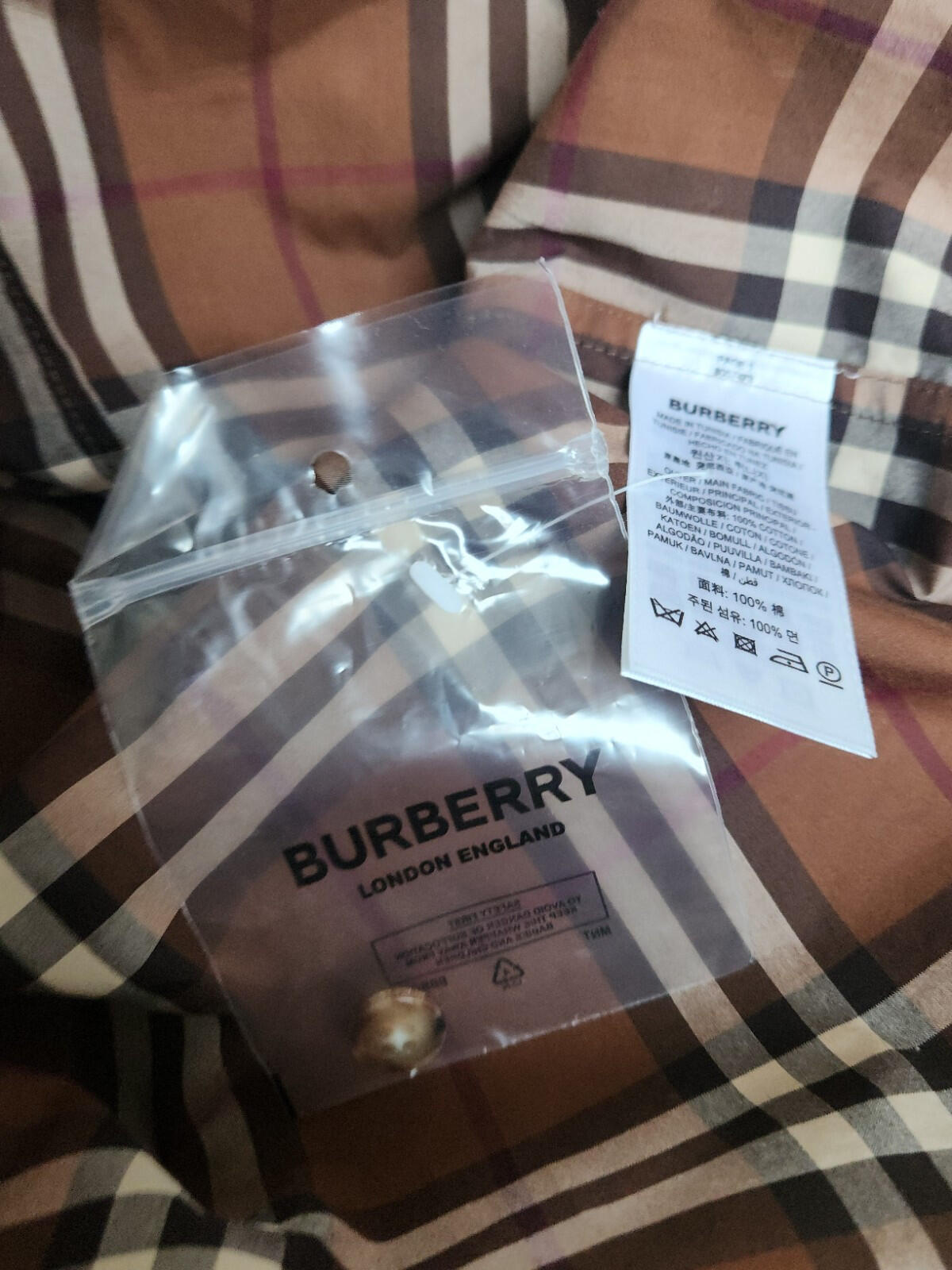 BURBERRY London Camp Collar Logo Embroidered Checked Cotton Shirt RRP £525 Brown