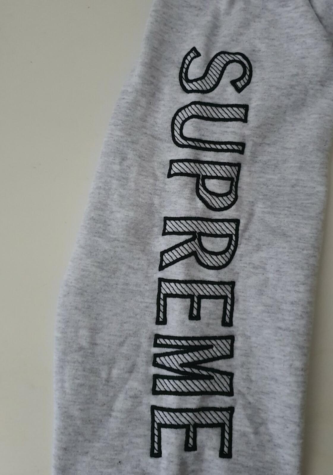 SS18 Supreme Sleeve Embroidery Hooded Sweatshirt Heather Grey Größe XL