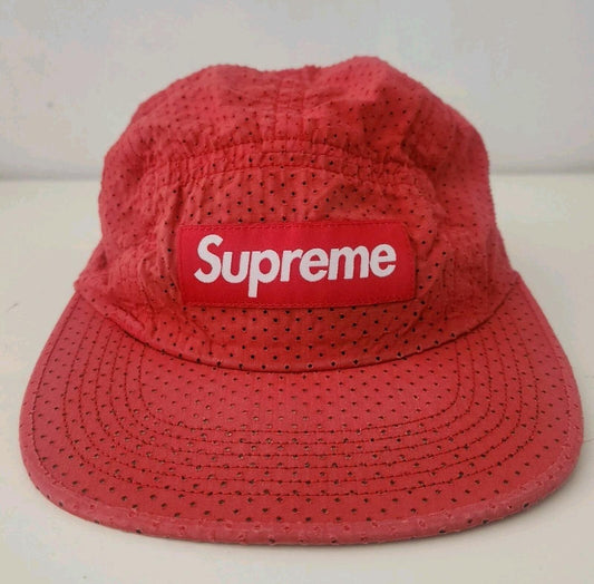 SS17 Supreme Perforated camp cap red hat box logo made in U.S.A