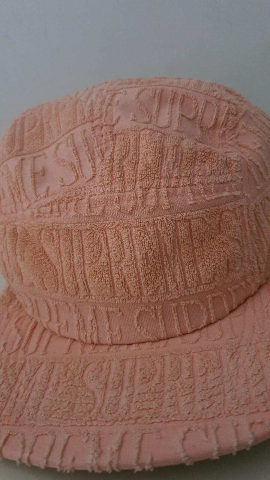 SS17 Supreme Text Stripe Terry Camp Cap Hat peach