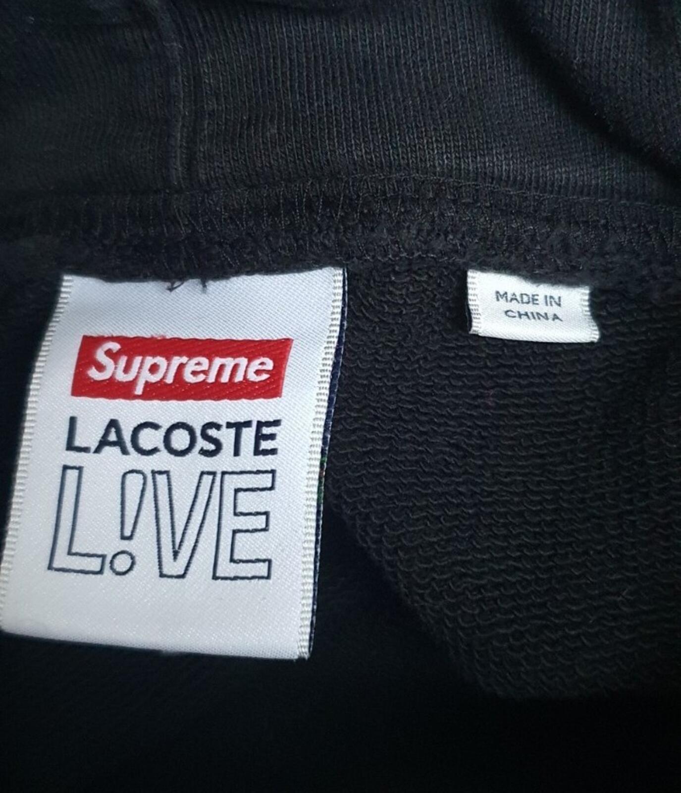 FW19 Supreme x Lacoste Logo Panel Hooded Sweatshirt Größe M Medium Schwarzer Hoodie