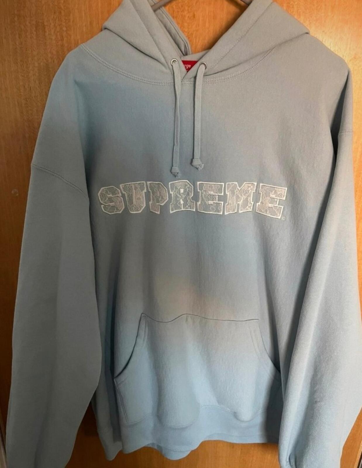 SS22 Supreme Lace Hooded Sweatshirt Light Blue Size XL