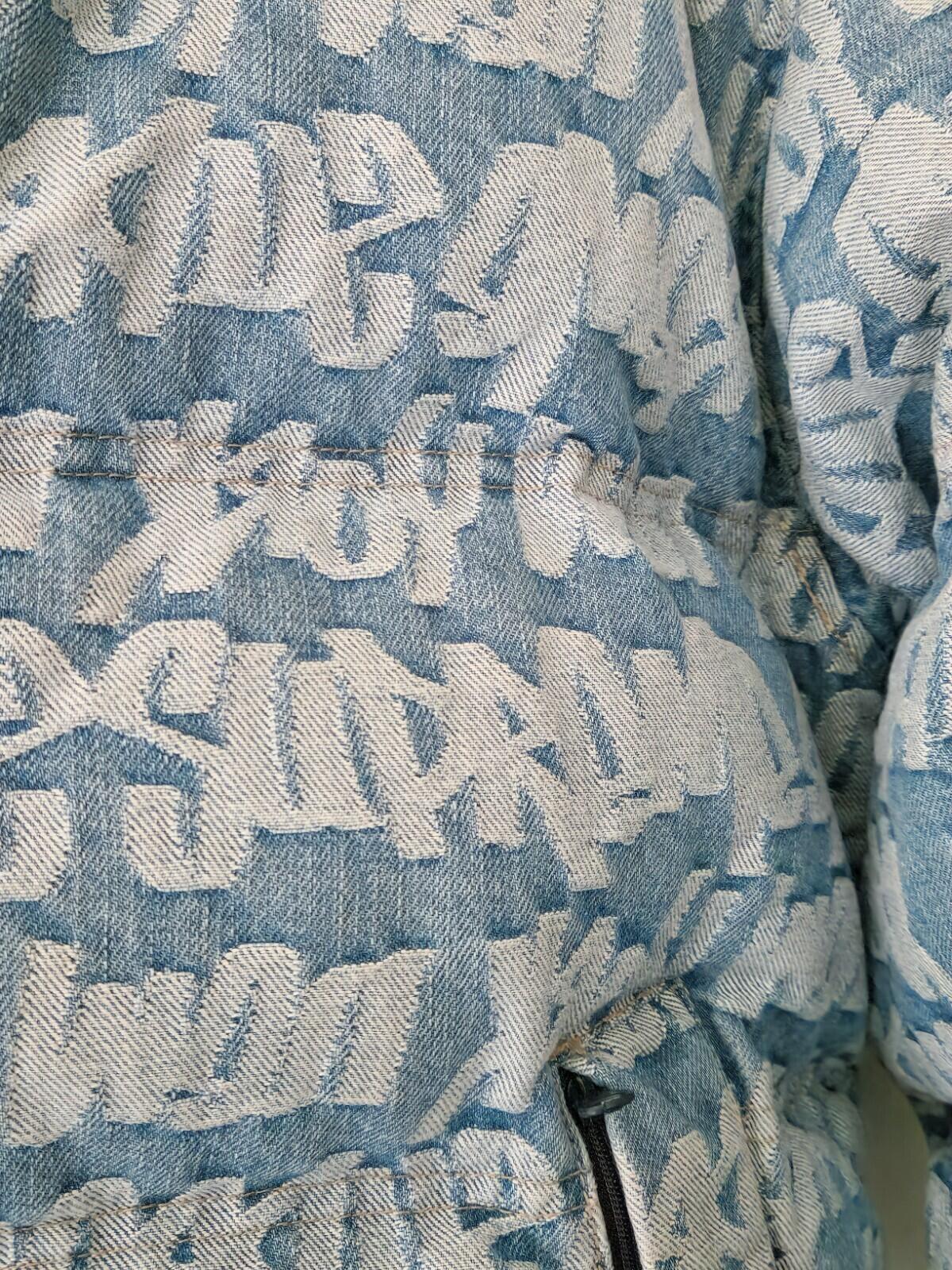 SS22 Supreme Fat Tip Jacquard Denim Puffer Jacket Blue Size S