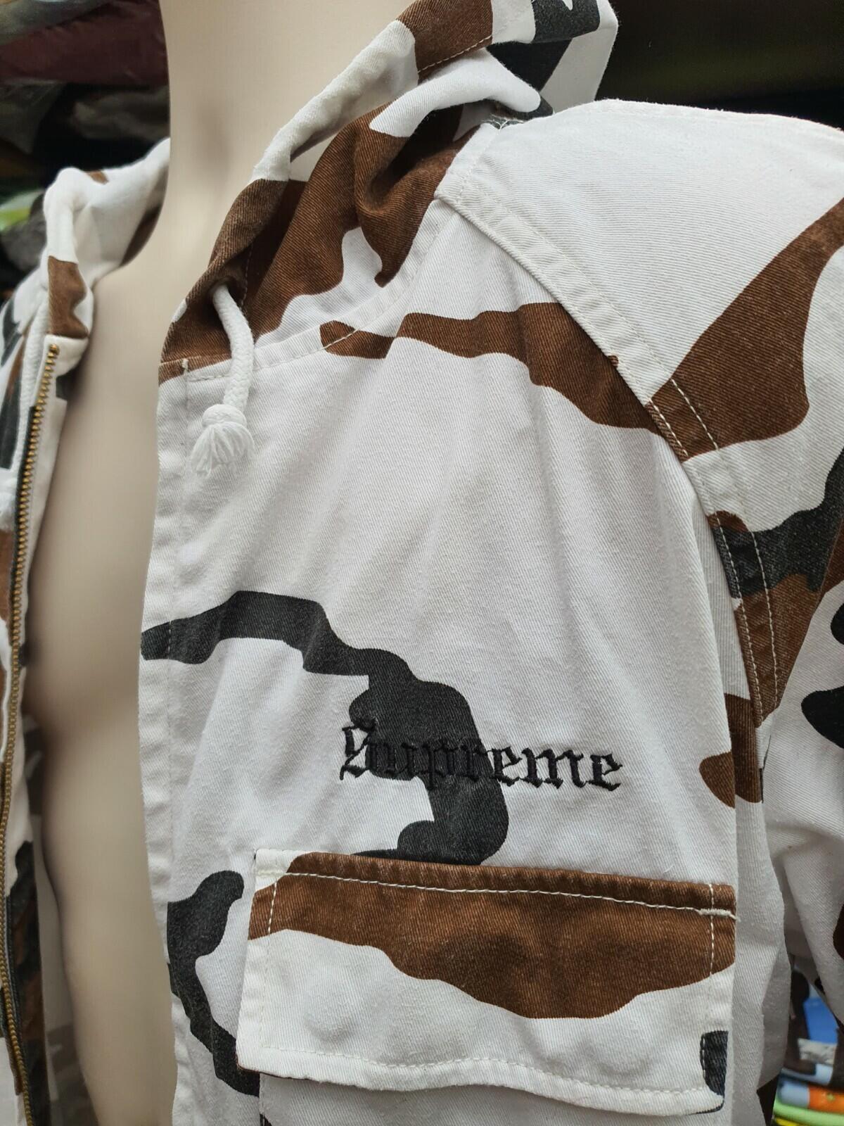 FW16 Supreme Twill Zip Up Parka Jacket White Camo Size M