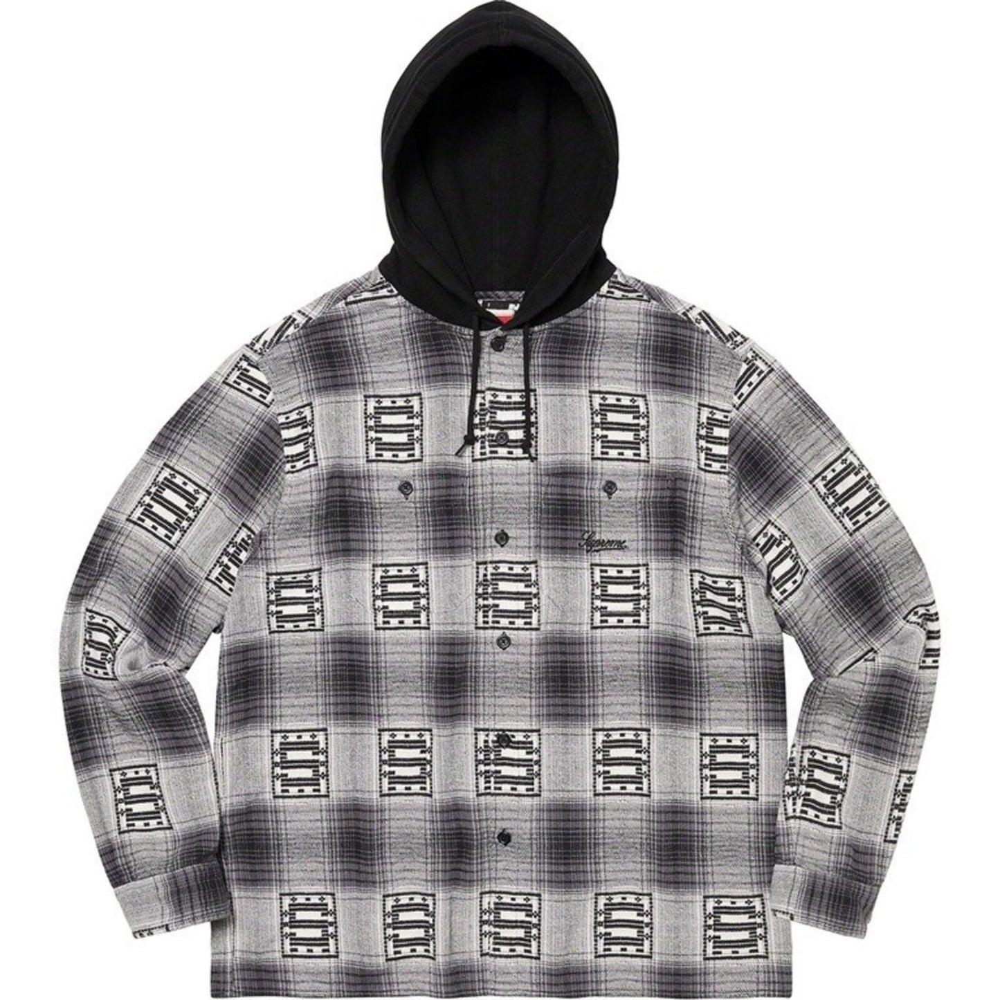 FW20 Supreme Hooded Shadow Plaid Hemd Schwarz Größe L