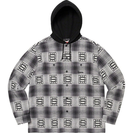 FW20 Supreme Hooded Shadow Plaid Shirt Black Size L