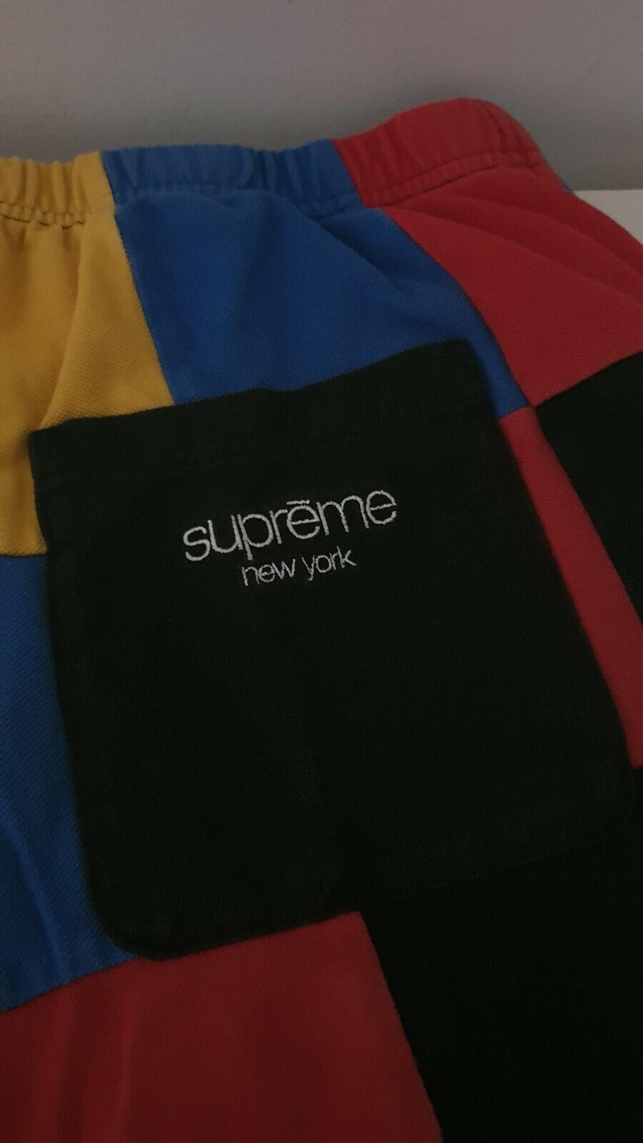 FW18 Supreme Patchwork Pique Red/Yellow/Blue short XL shorts sweatshort